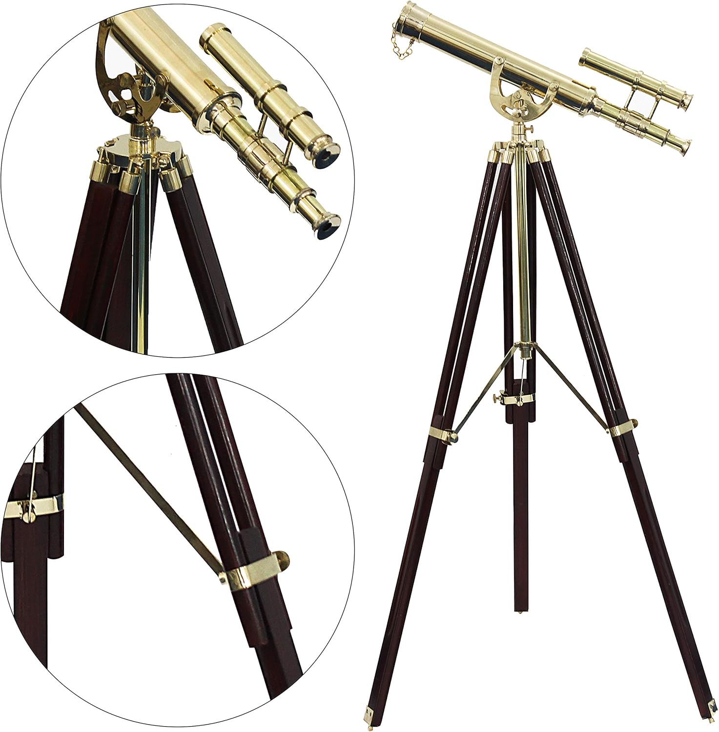 Vintage Double Barrel Brass Telescope Nautical Floor Standing Decor