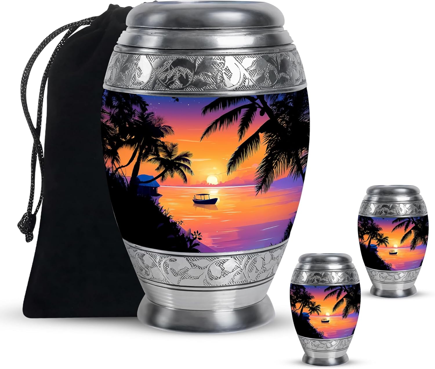 Stylish Cremation Urn for Adult Ashes - 10 Inch Large 3 Inch Small Combo