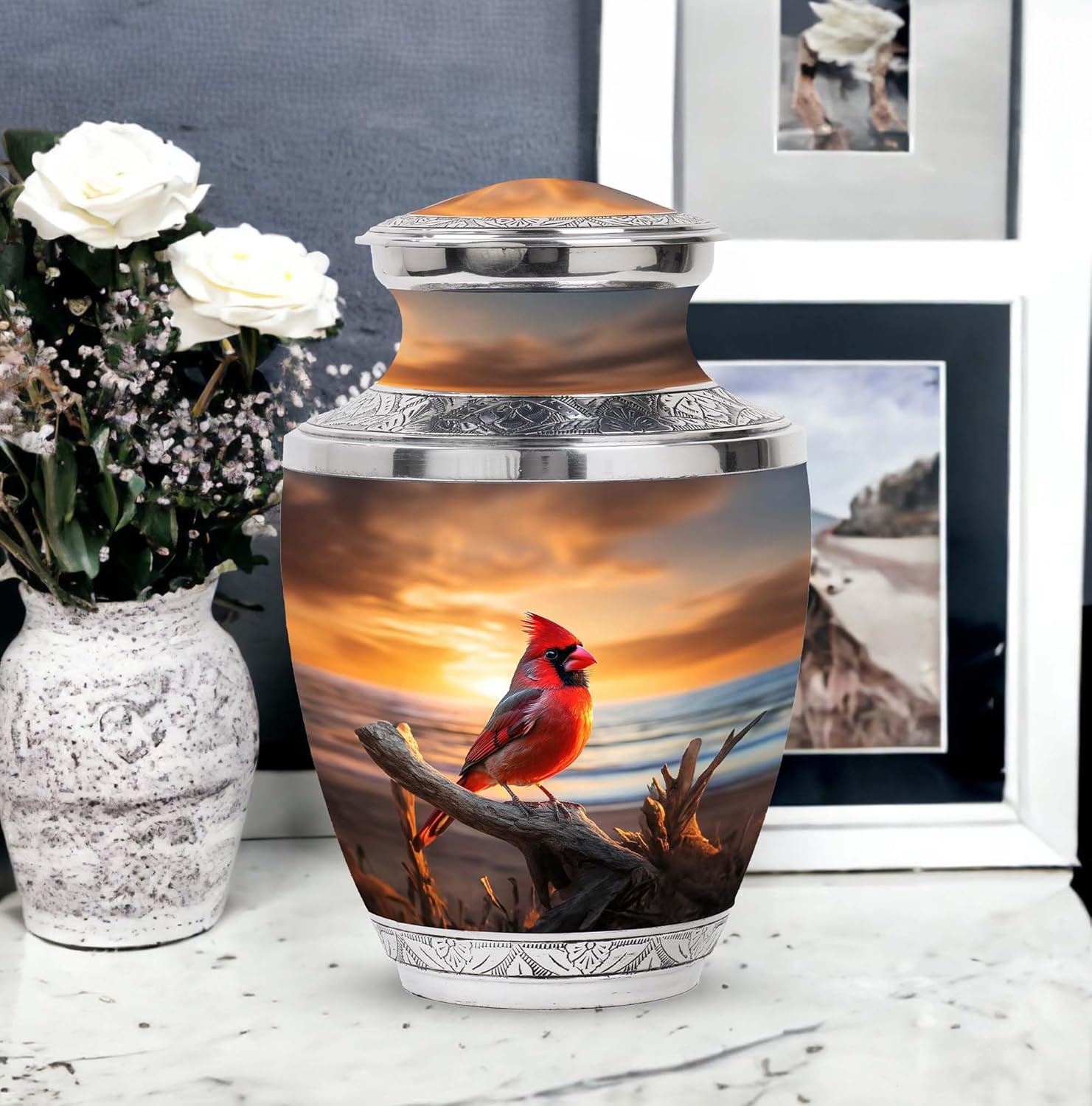 Cardinal Bird Decorative Urn - 10 Inch Large Memorial Ashes Holder