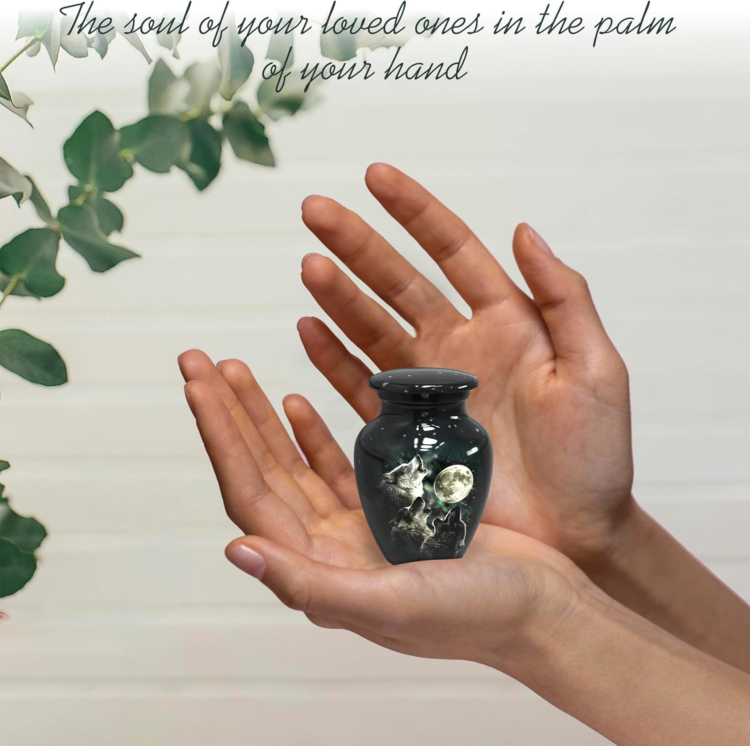 Forever Urns Mini Cremation Urn with 3 Wolves Theme Set of 4 3 cu in Multicolor Handcrafted