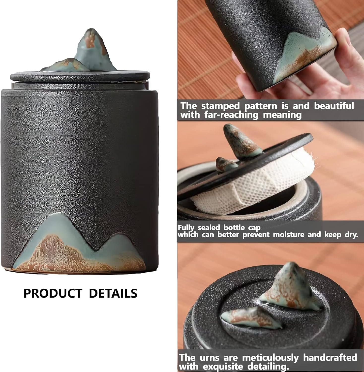 Black Small Urn Ashes Keepsake - 35 Inch Ceramic Memorial Urn for Human and Pets