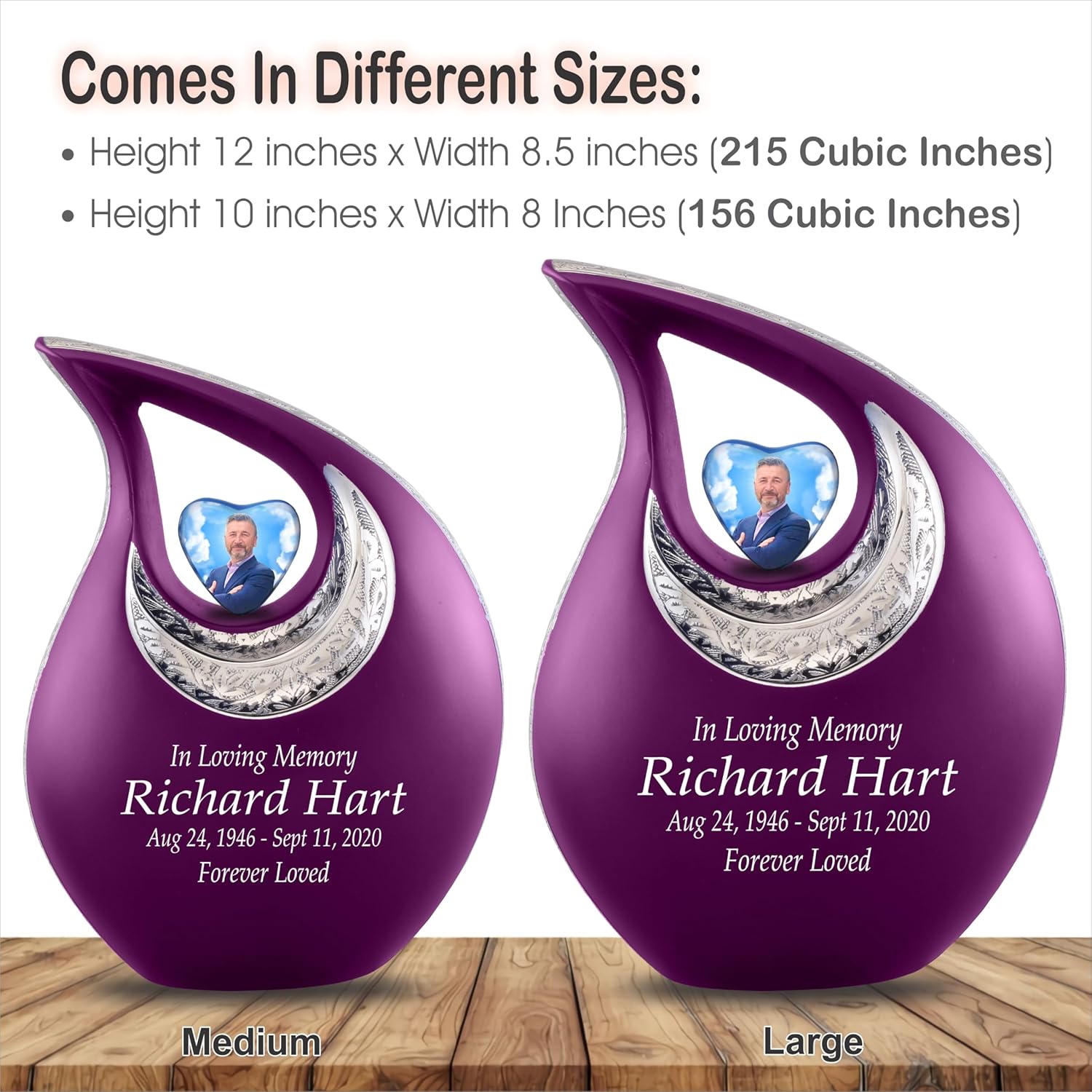 Personalized Purple Teardrop Cremation Urn for Adult Ashes - 156 Lbs Burial Urn with Velvet Bag