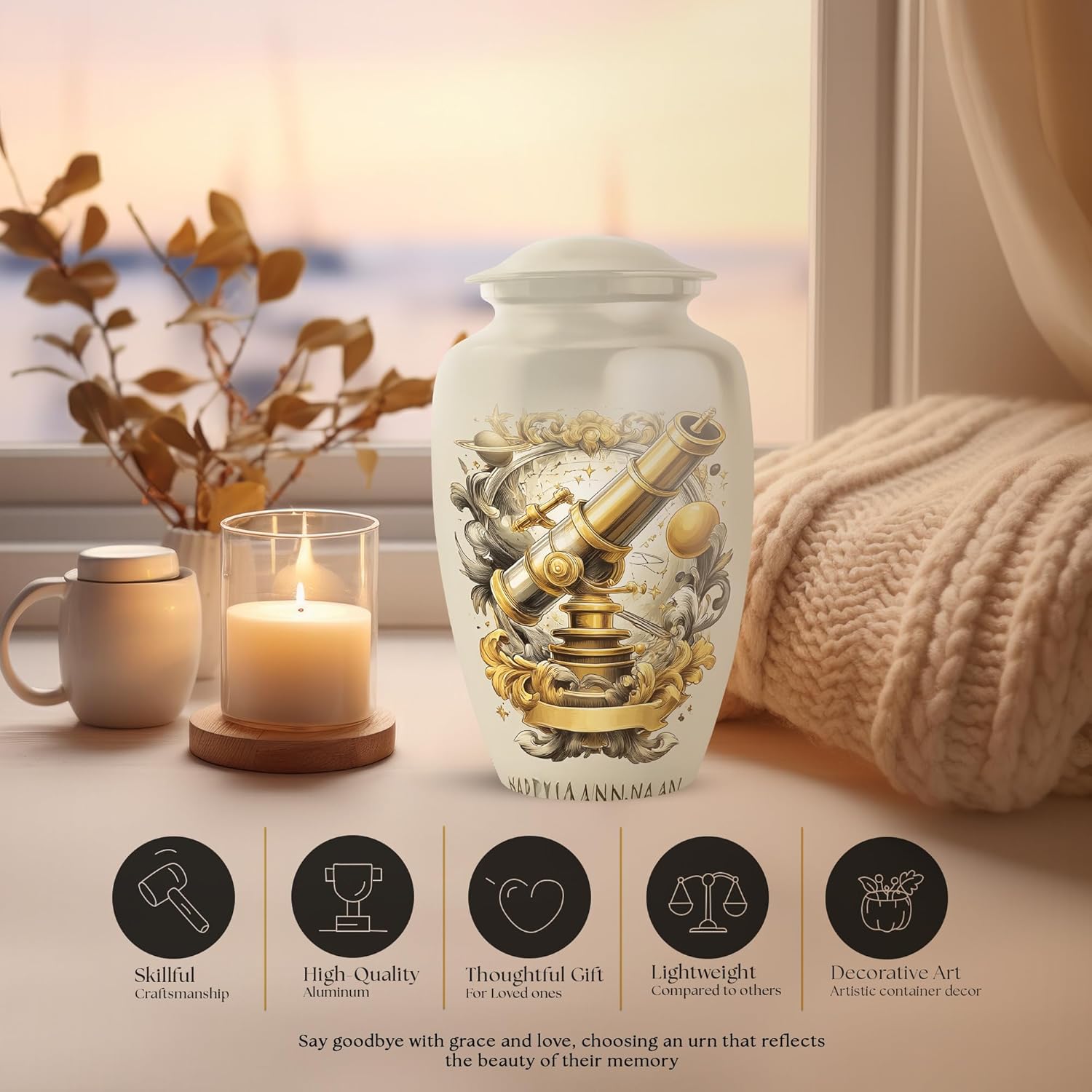 Telescope Urn for Ashes - 10 Inch White Memorial Decor