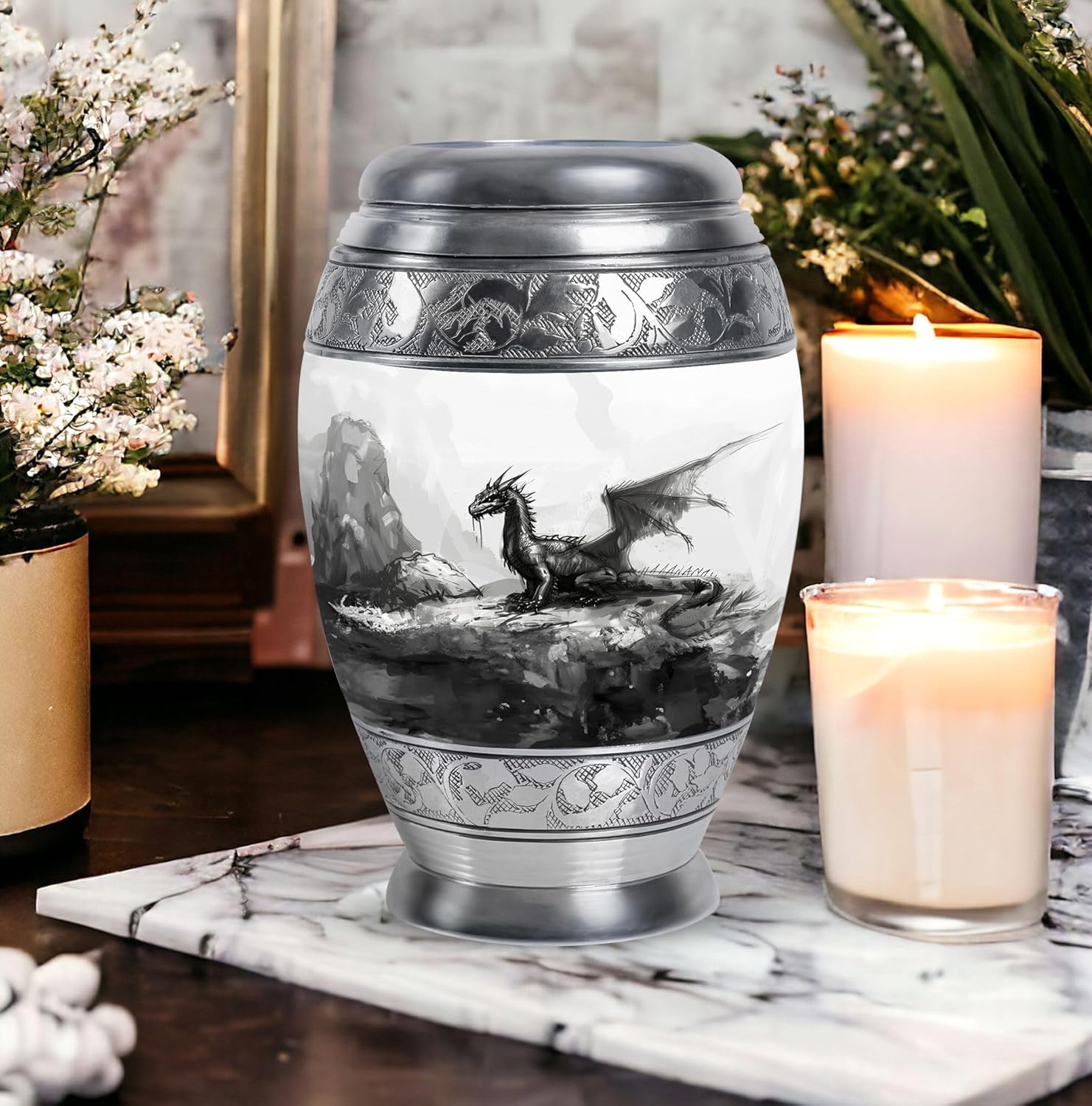 Dragon Urn For Ashes - 10 Inch Metal Urn Decorative Black