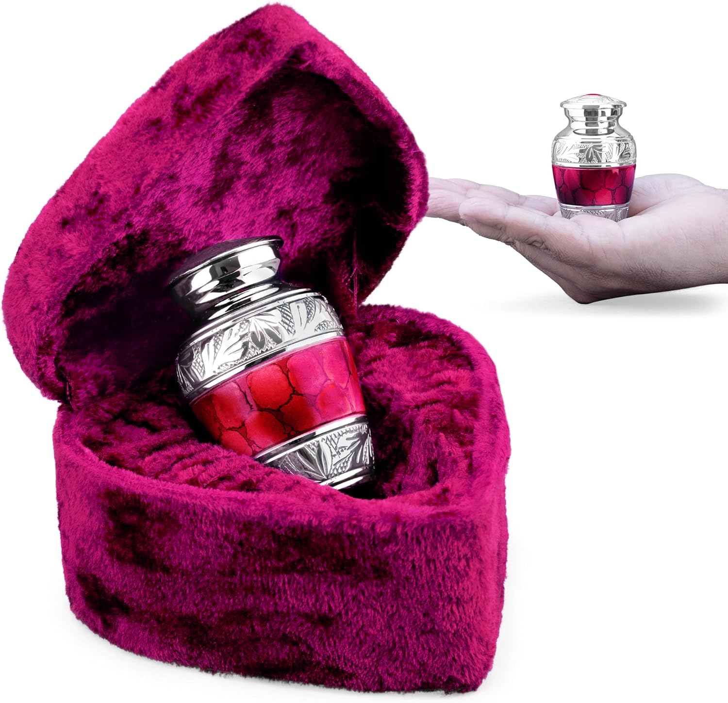 INTAJ Red Brass Keepsake Urn 3 Inch Mini Cremation Urn with Heart Box Sympathy Gift