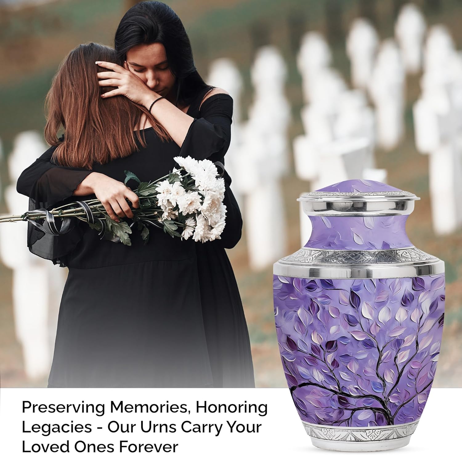 Purple Leaves Cremation Urn for Ashes - 10 Inch Decorative Adult Urn