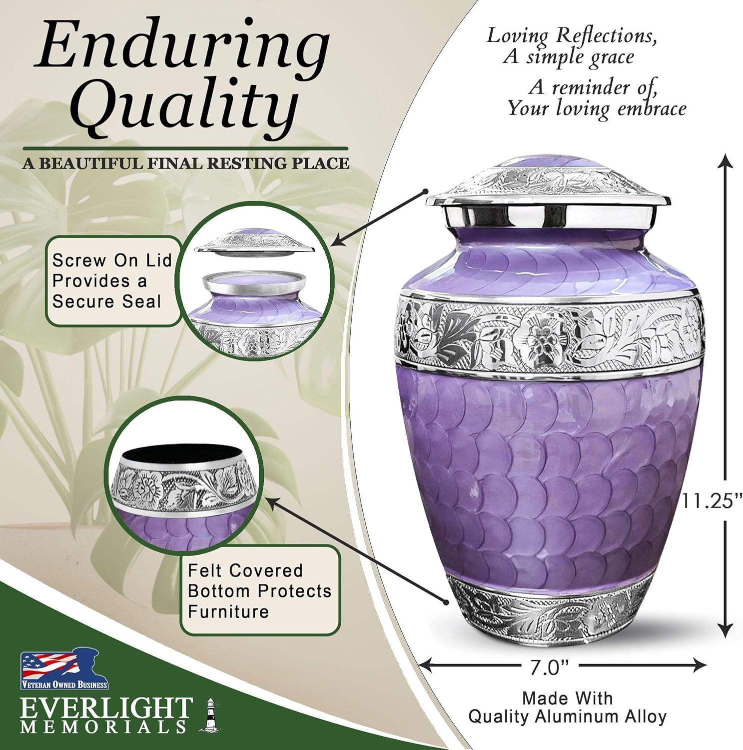 Forever After Cremation Urn for Human Ashes - Lavender Large Decorative Urn for Adult