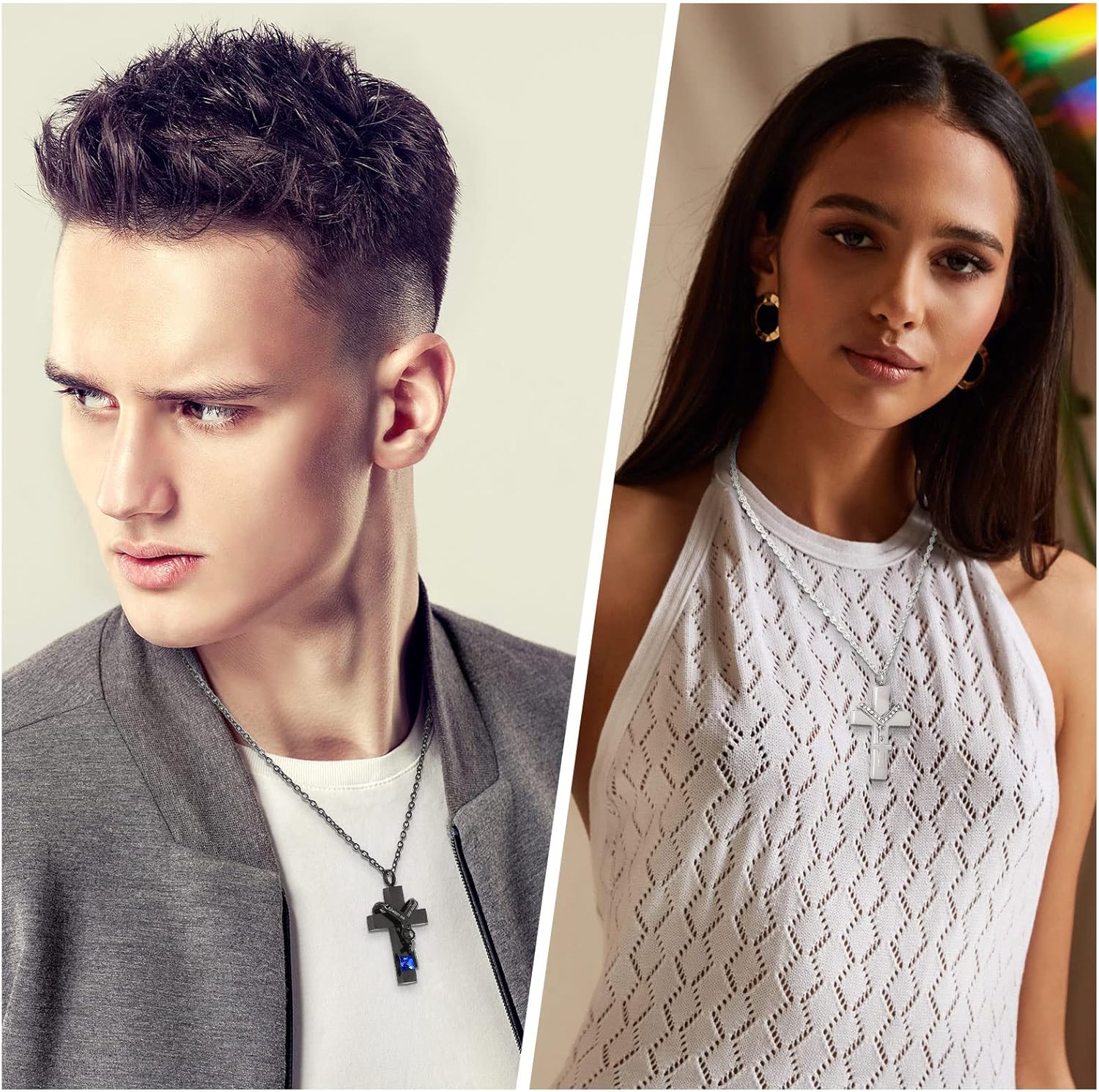 Yinkin 8 Pcs Urn Necklace for Ashes Cremation Cross Stainless Steel Memorial Jewelry