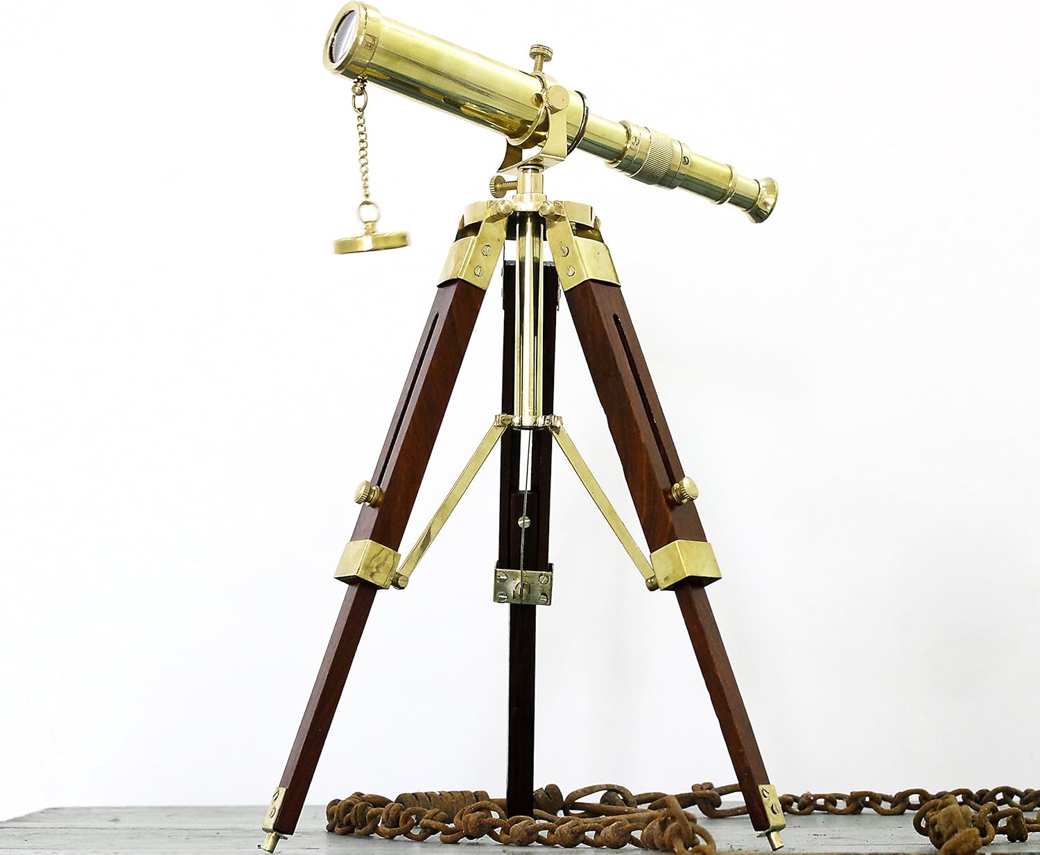 Vintage Brass Telescope with Wooden Tripod Stand for Home Decor and Gifts