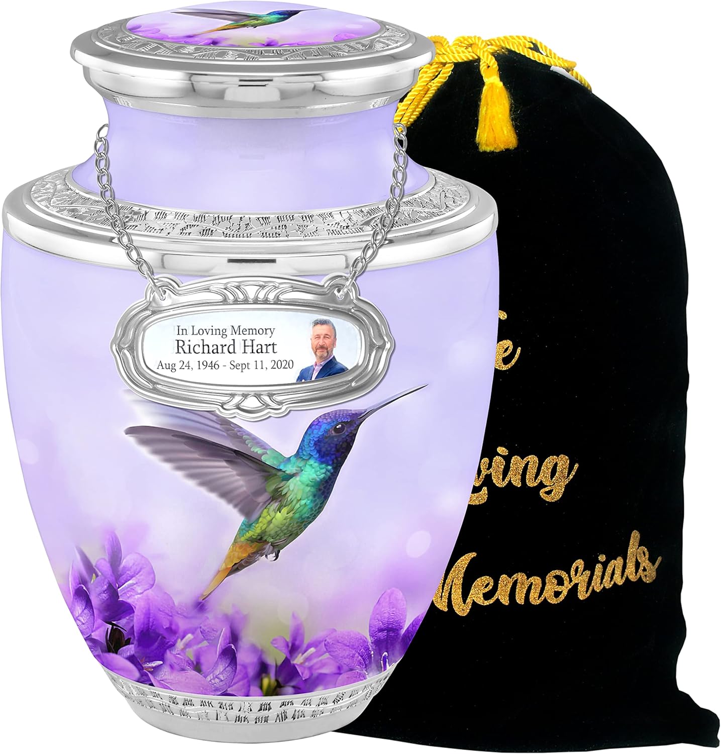 Personalized Hummingbird Flower Cremation Urns for Adult Ashes - 200lbs Capacity Handcrafted Urn with Velvet Bag