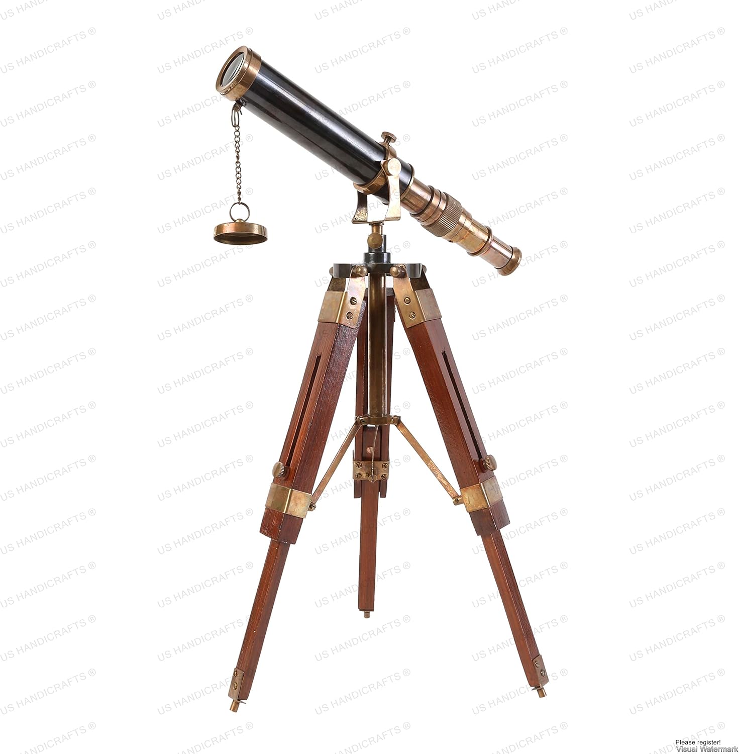Vintage Brass Wood Telescope - 9 Inch Functional Marine Spyglass