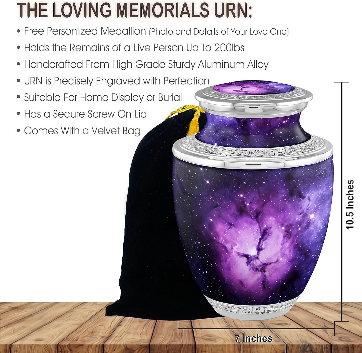 Personalized Purple Nebula Galaxy Cremation Urn for Adult Ashes - 200lbs Burial Urn with Velvet Bag