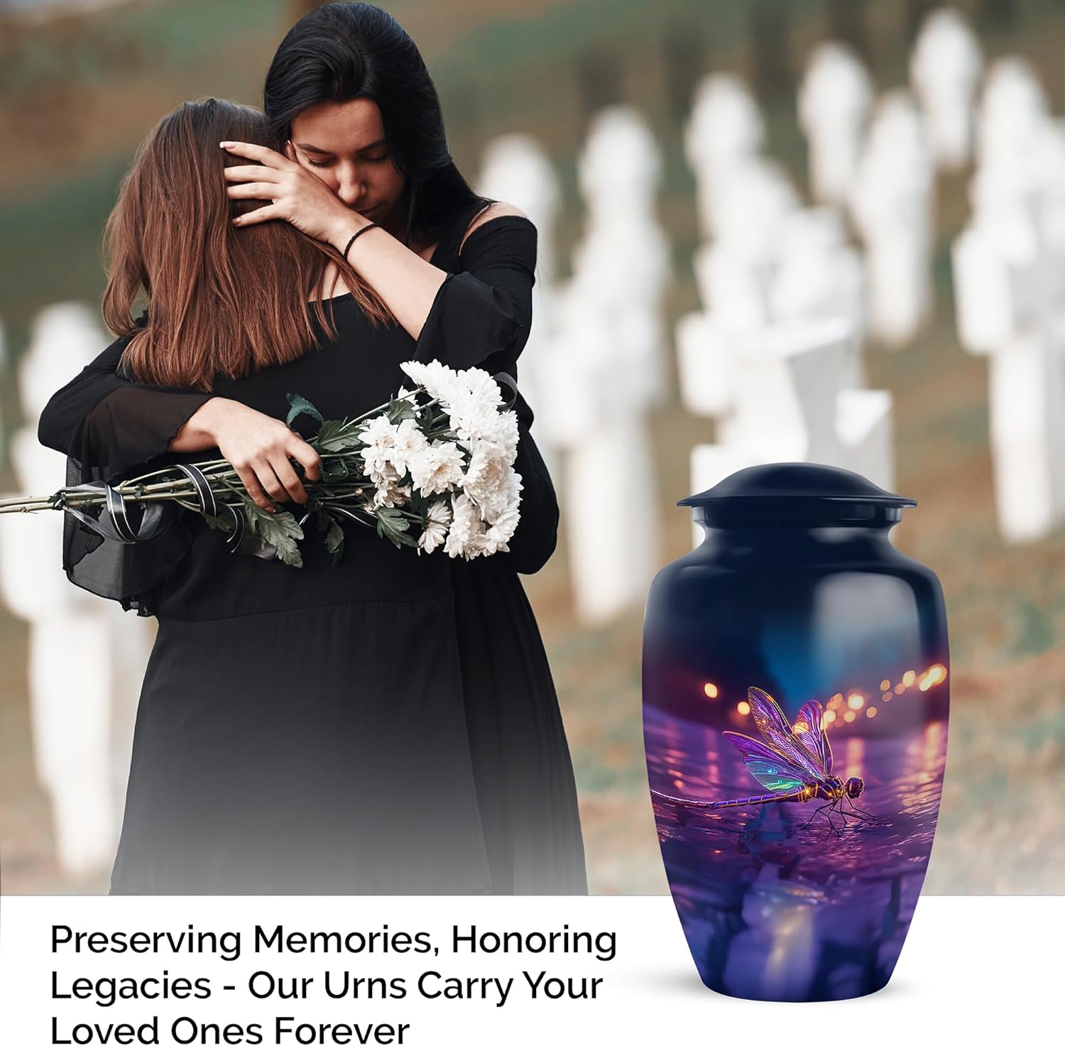 Dragonfly Memorial Urn for Adult Human Ashes Handcrafted Blue Purple Urn for Mom Dad 10 Inch