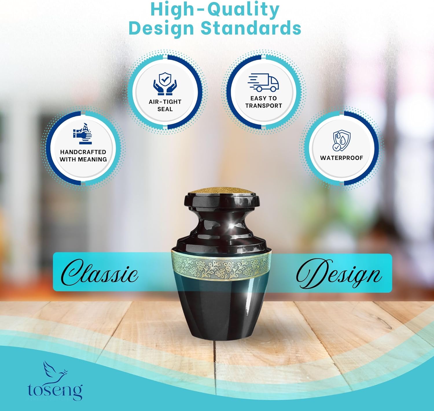 Handcrafted Decorative Urn for Ashes - Aluminium Enamel Cremation Urn with Velvet Bag