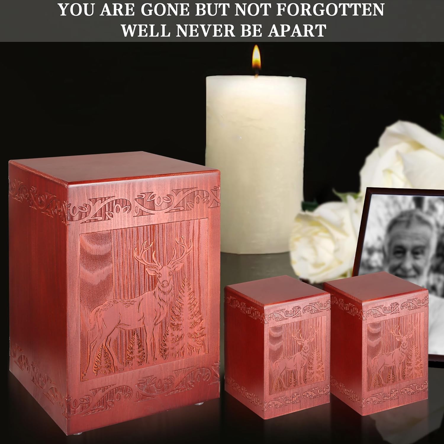Wooden Cremation Urn for Human Handmade Engraved Deer Decorative Box