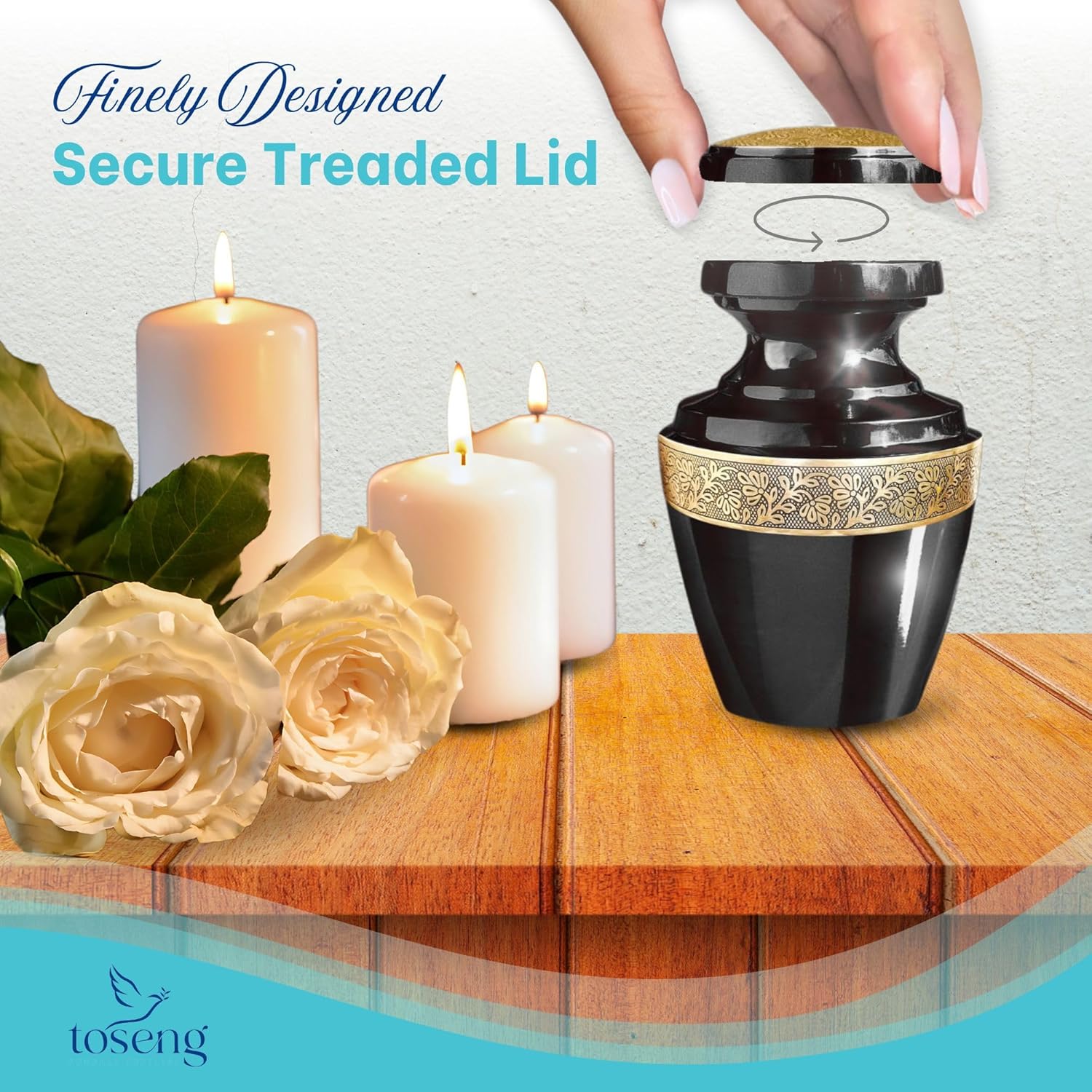 Handcrafted Decorative Urn for Ashes - Aluminium Enamel Cremation Urn with Velvet Bag