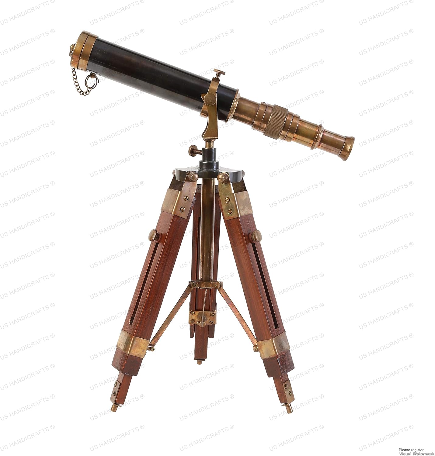 Vintage Brass Wood Telescope - 9 Inch Functional Marine Spyglass