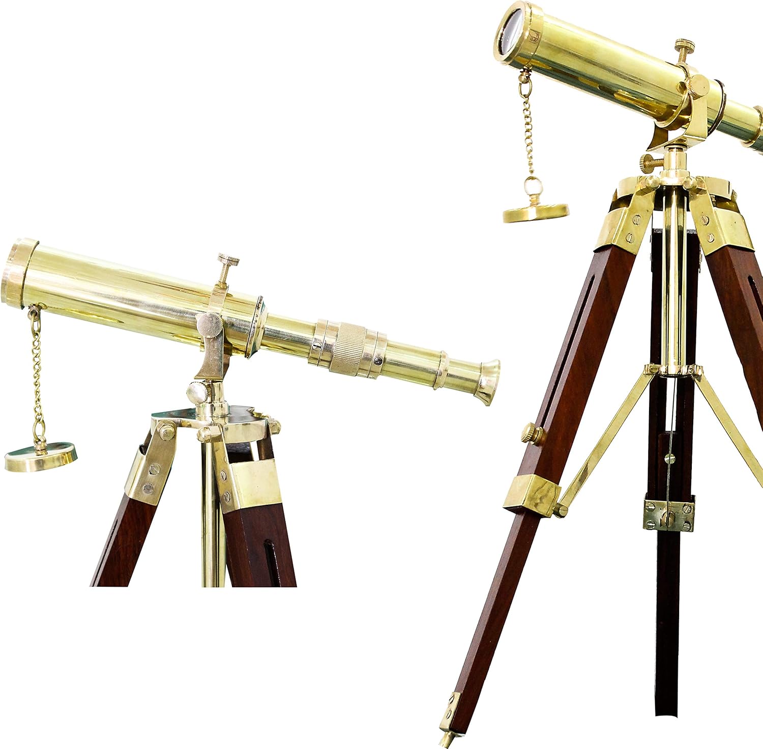 Vintage Brass Telescope with Wooden Tripod Stand for Home Decor and Gifts