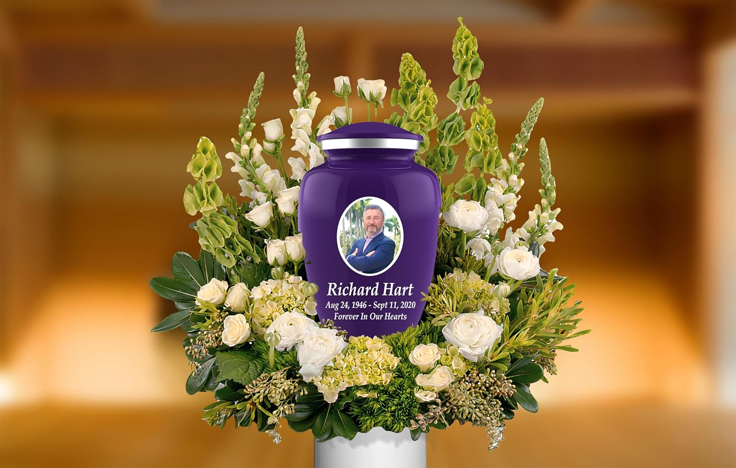 Personalized Photo Cremation Urn for Adult Ashes - 200lbs Custom Burial Urn with Engraving and Velvet Bag Purple
