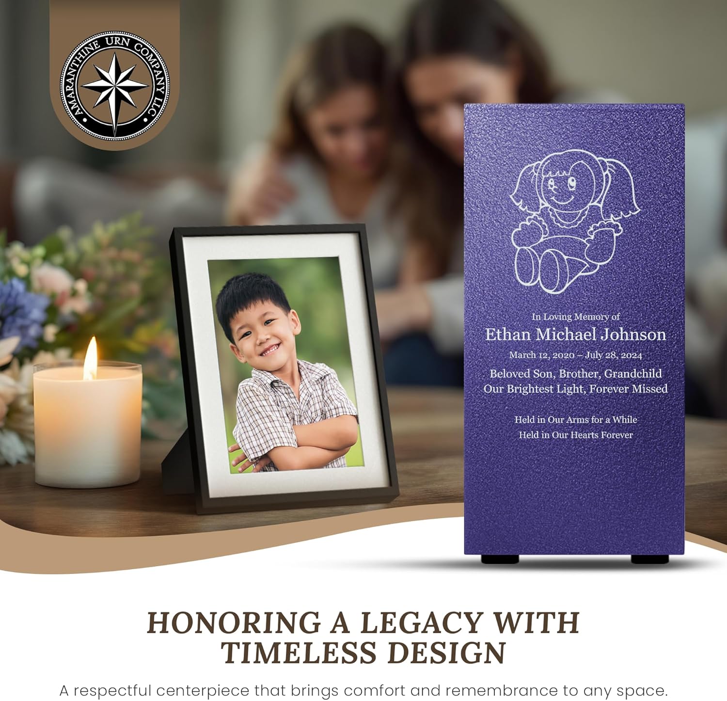 Amaranthine Urn Decorative Cremation Urn for Human Ashes - Customizable Text Color Base