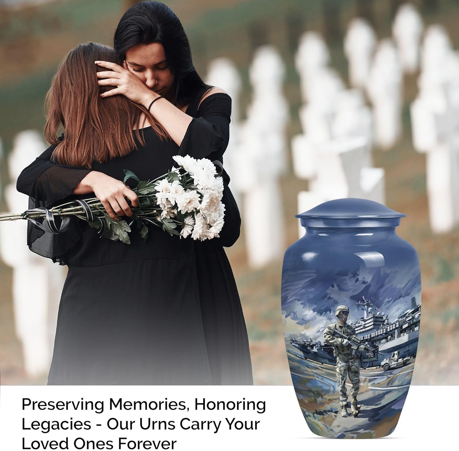 Military Urns Decorative Urns - 10 Inch Metal Urn for Ashes