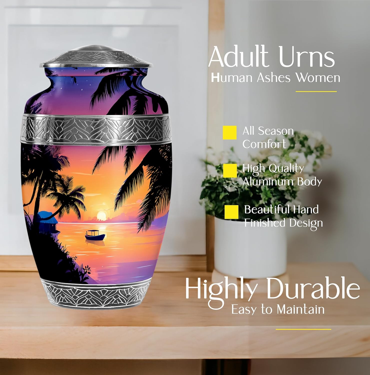 10 Inch Beach Cremation Urns for Mom Dad - Decorative Urn for Adult Ashes