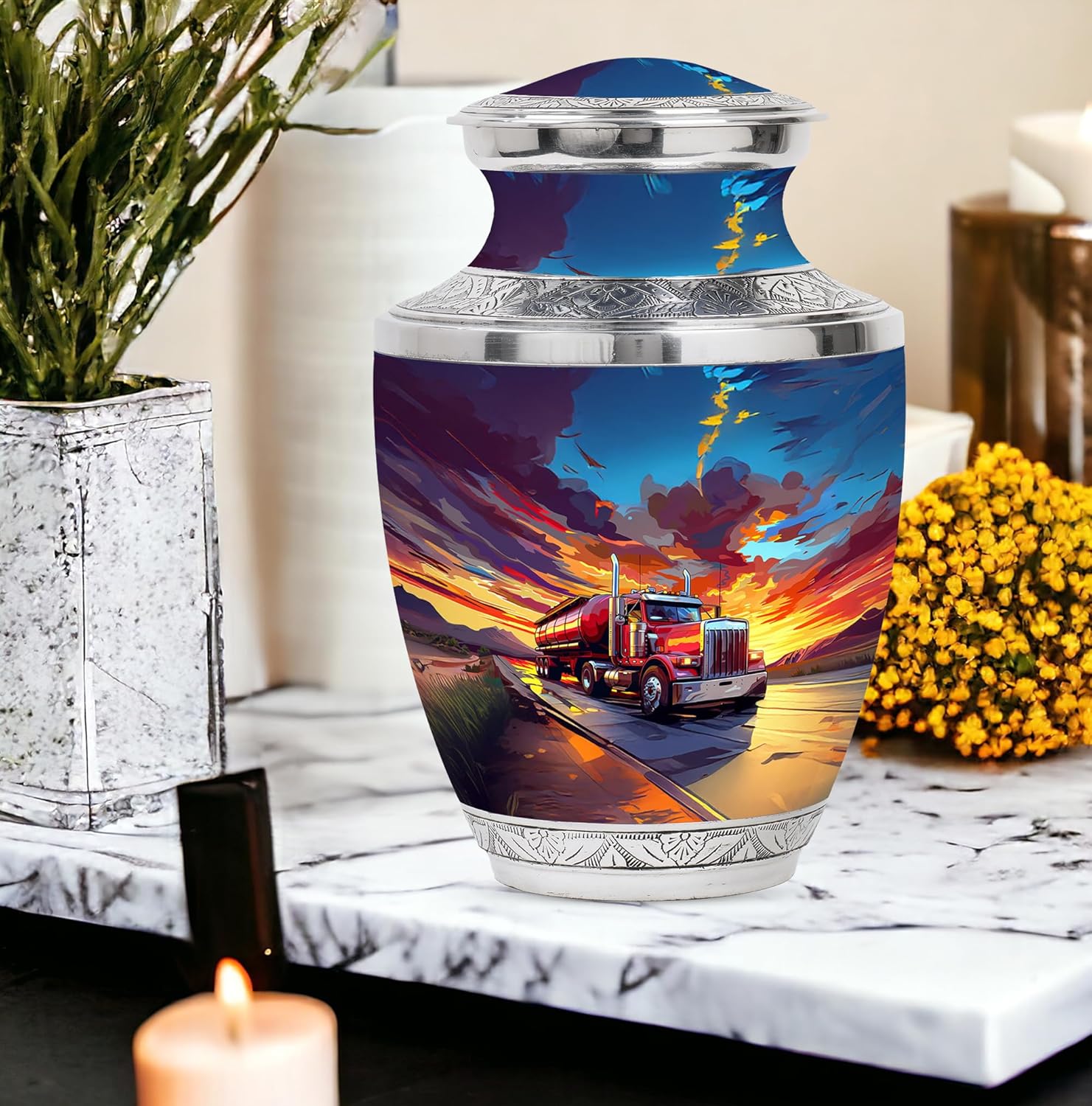 Purple Leaves Cremation Urn for Ashes - 10 Inch Decorative Adult Urn