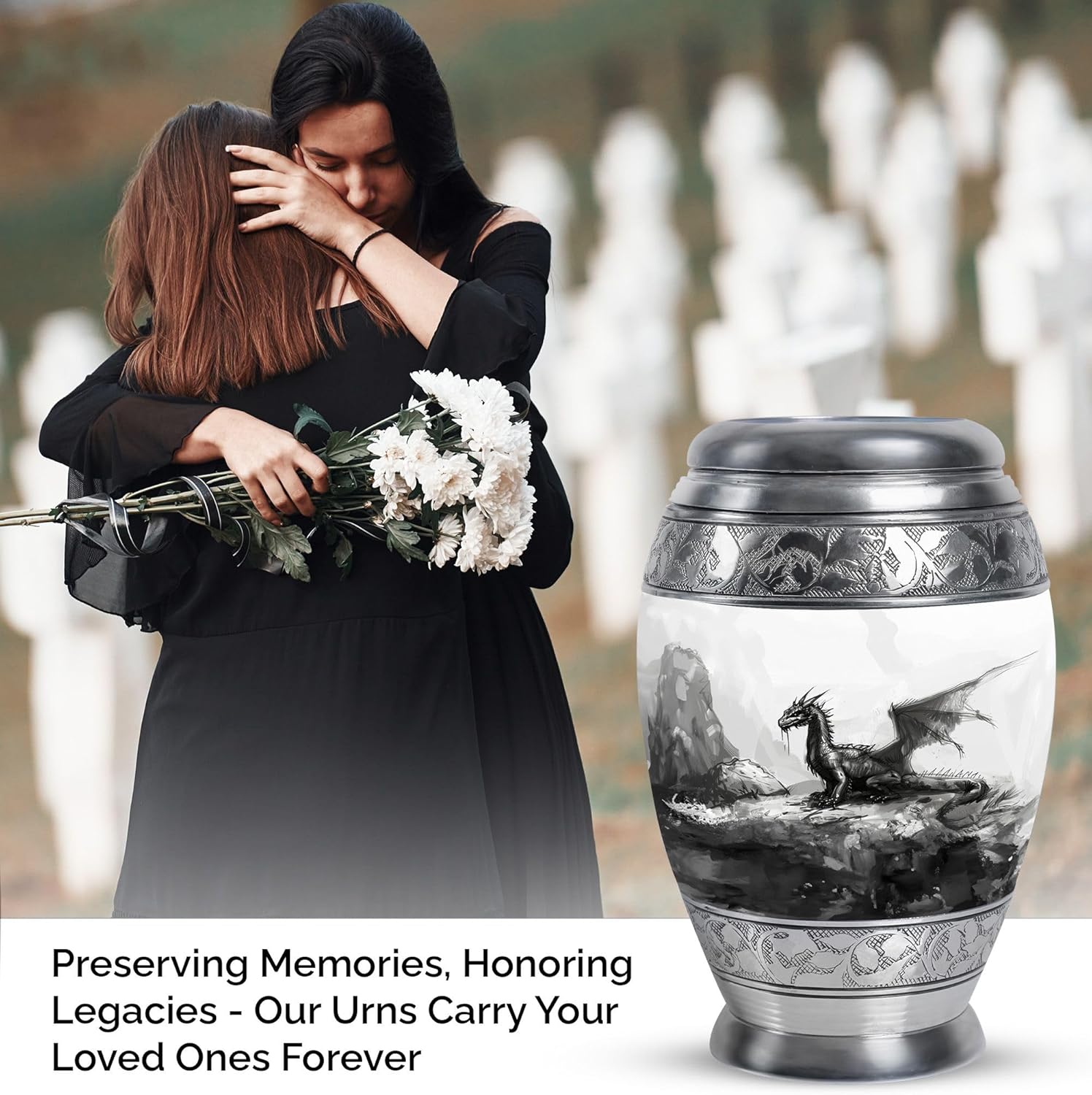 Dragon Urn For Ashes - 10 Inch Metal Urn Decorative Black