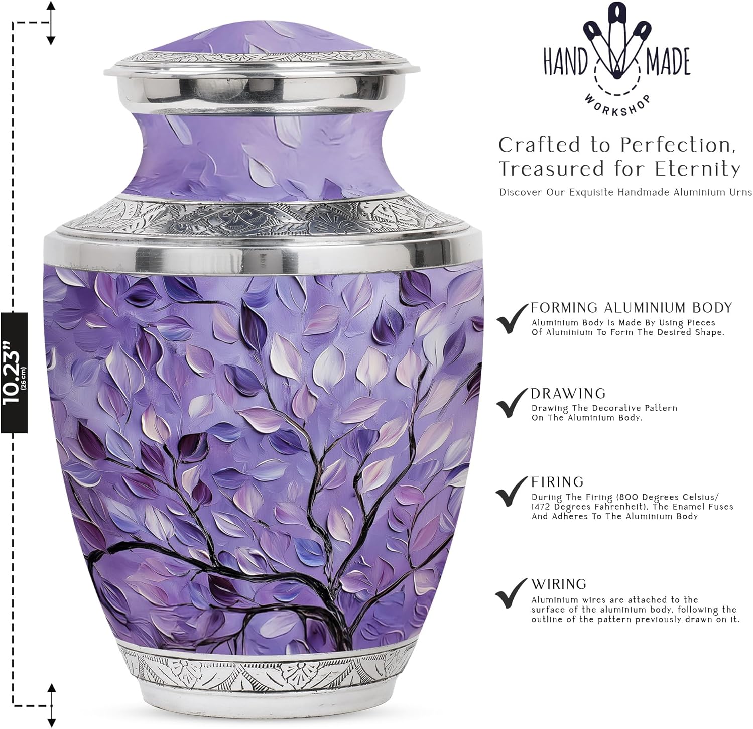 Purple Leaves Cremation Urn for Ashes - 10 Inch Decorative Adult Urn