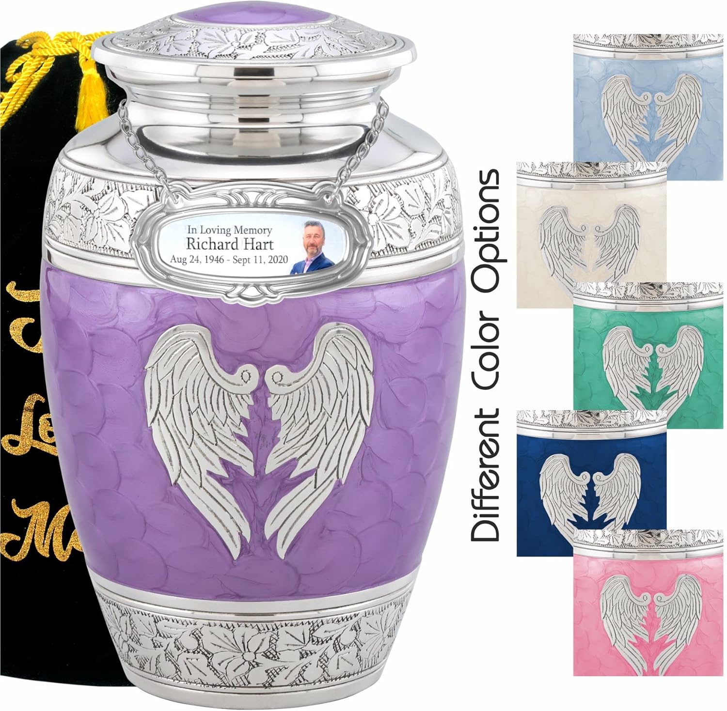 Personalized Purple Angel Wings Cremation Urn for Adult Ashes - 200lbs Handcrafted Decorative Urn with Velvet Bag
