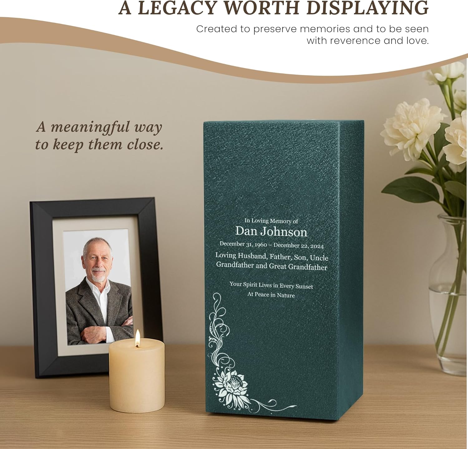 Amaranthine Urn Decorative Cremation Urn for Human Ashes - Customizable Text Color and Base 1