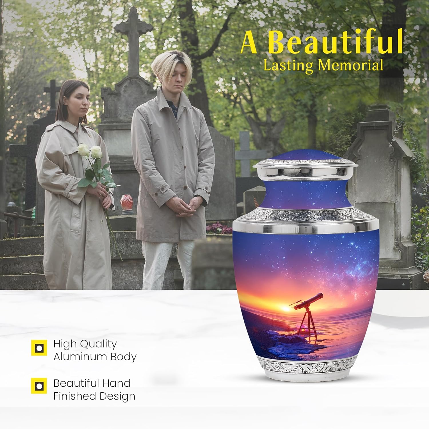 Telescope Cremation Urn for Ashes - 10 Inch Decorative Urn for Men Women