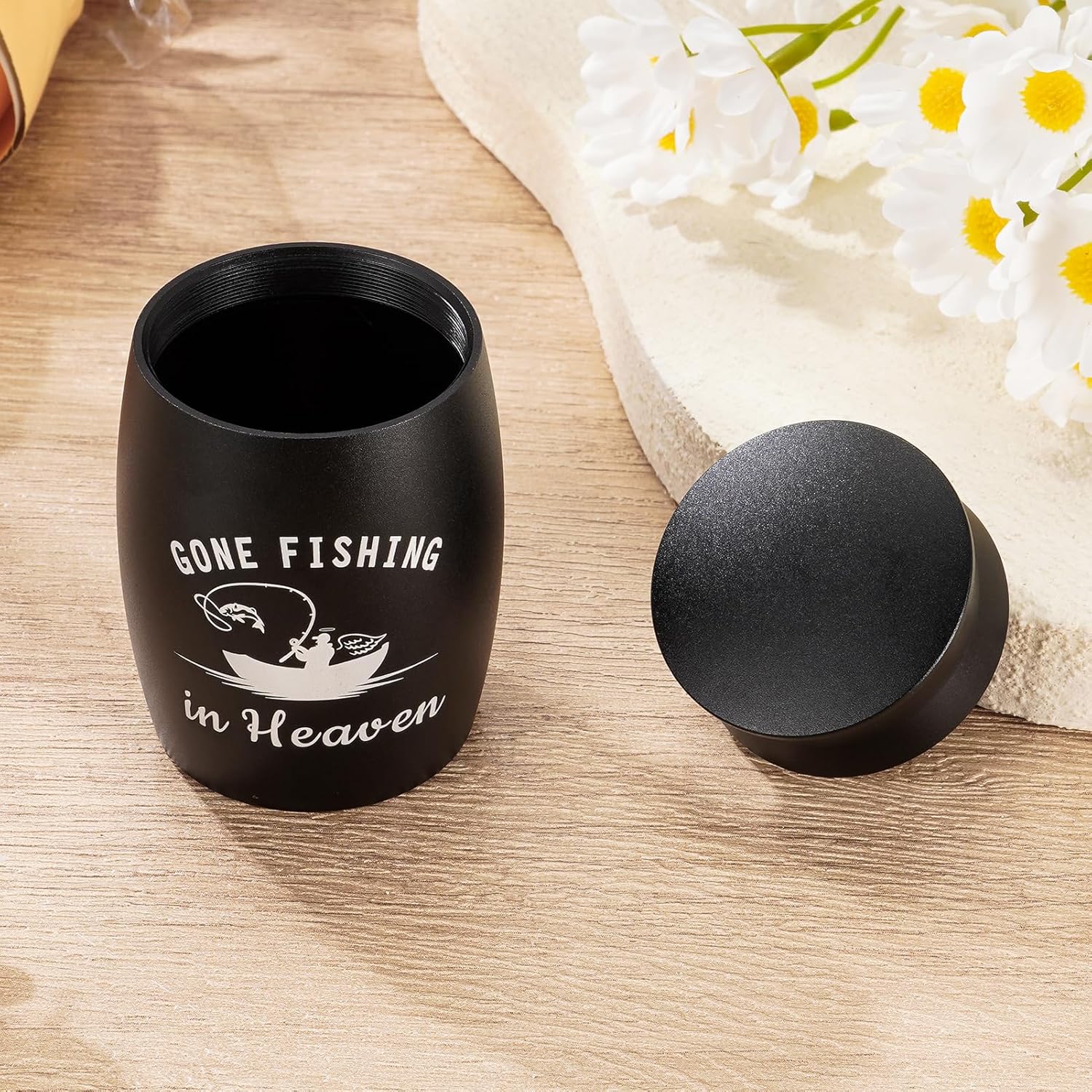 SOITIS Customized Small Urns for Human Ashes - 276 Inches Black Aluminum Urn with Secure Lid