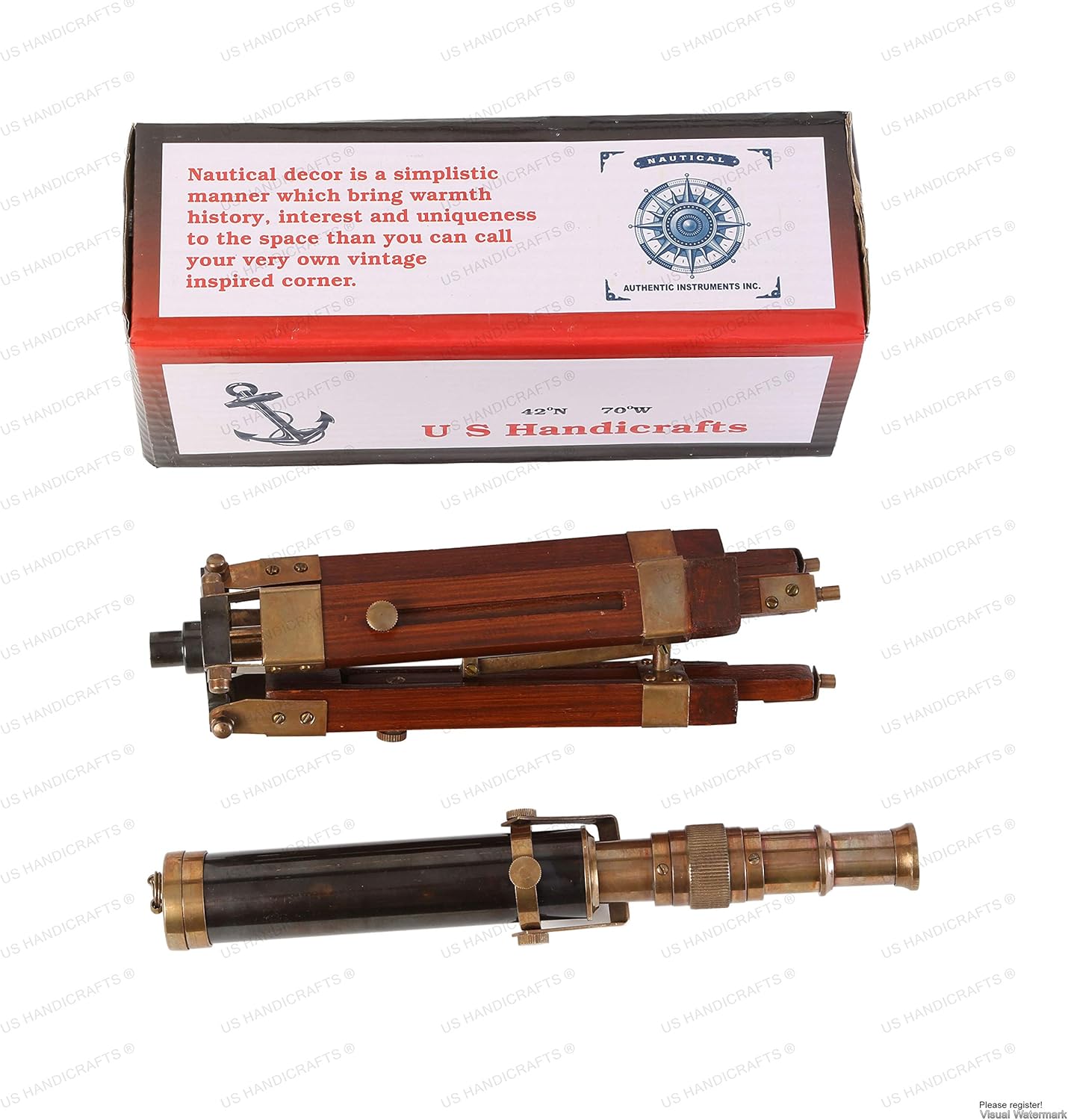 Vintage Brass Wood Telescope - 9 Inch Functional Marine Spyglass