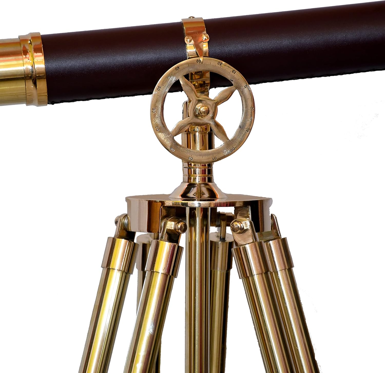 Royal Nautical Vintage Shiny Brass Double Barrel Telescope Floor Standing