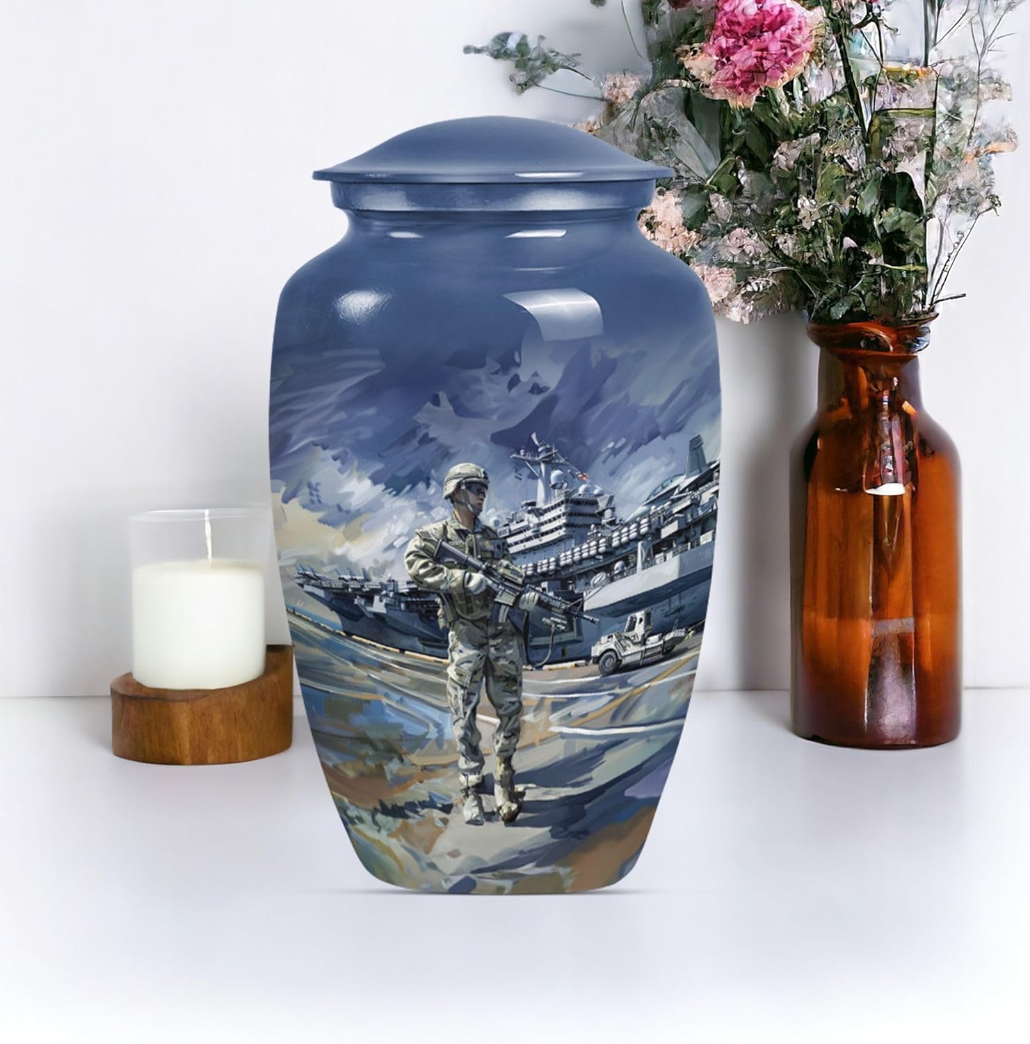 Military Urns Decorative Urns - 10 Inch Metal Urn for Ashes