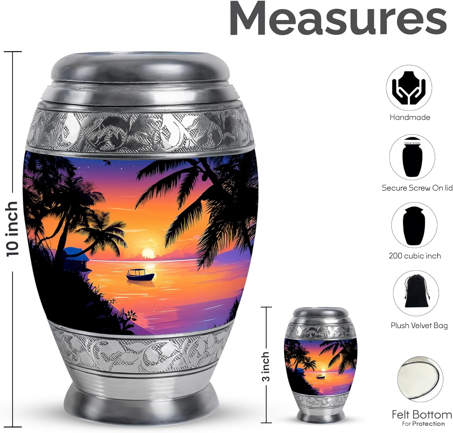 Stylish Cremation Urn for Adult Ashes - 10 Inch Large 3 Inch Small Combo