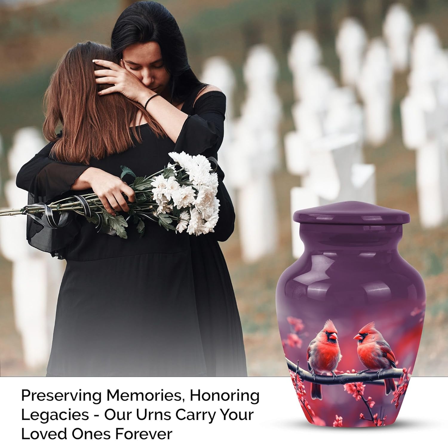 Cardinal Decorative Urns Set of 4 - Black Ash Urns for Cremation