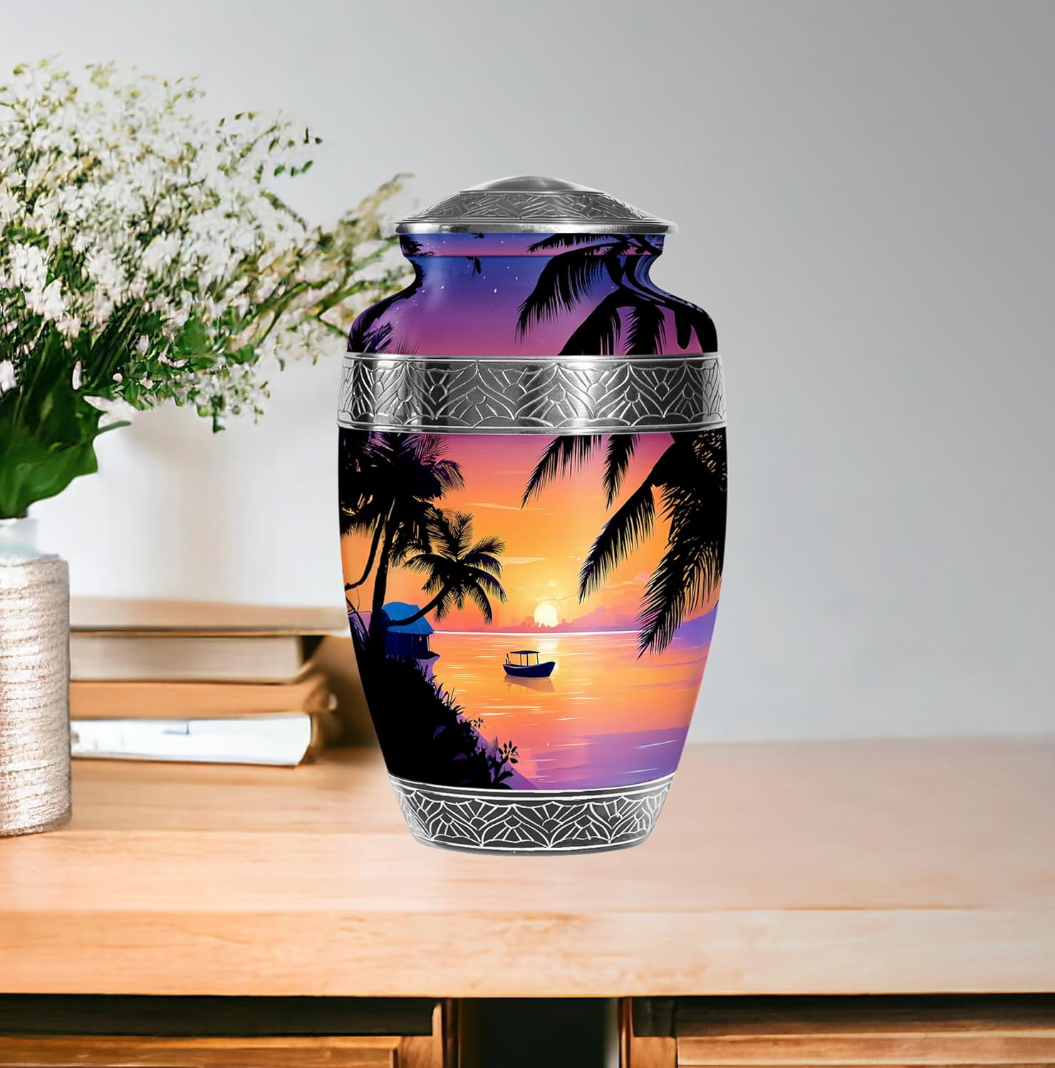 10 Inch Beach Cremation Urns for Mom Dad - Decorative Urn for Adult Ashes