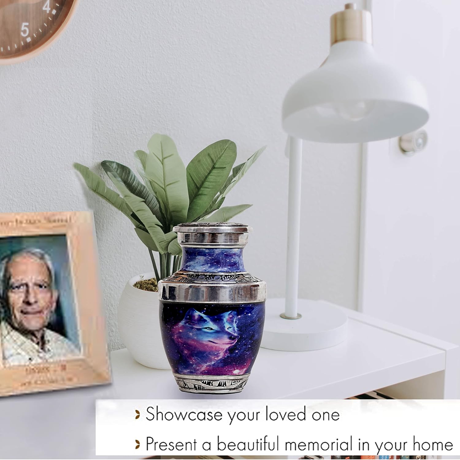 HLC Galaxy Wolf Mini Urn with Velvet Box Bag - Affordable Ashes Keepsake 35 cuin