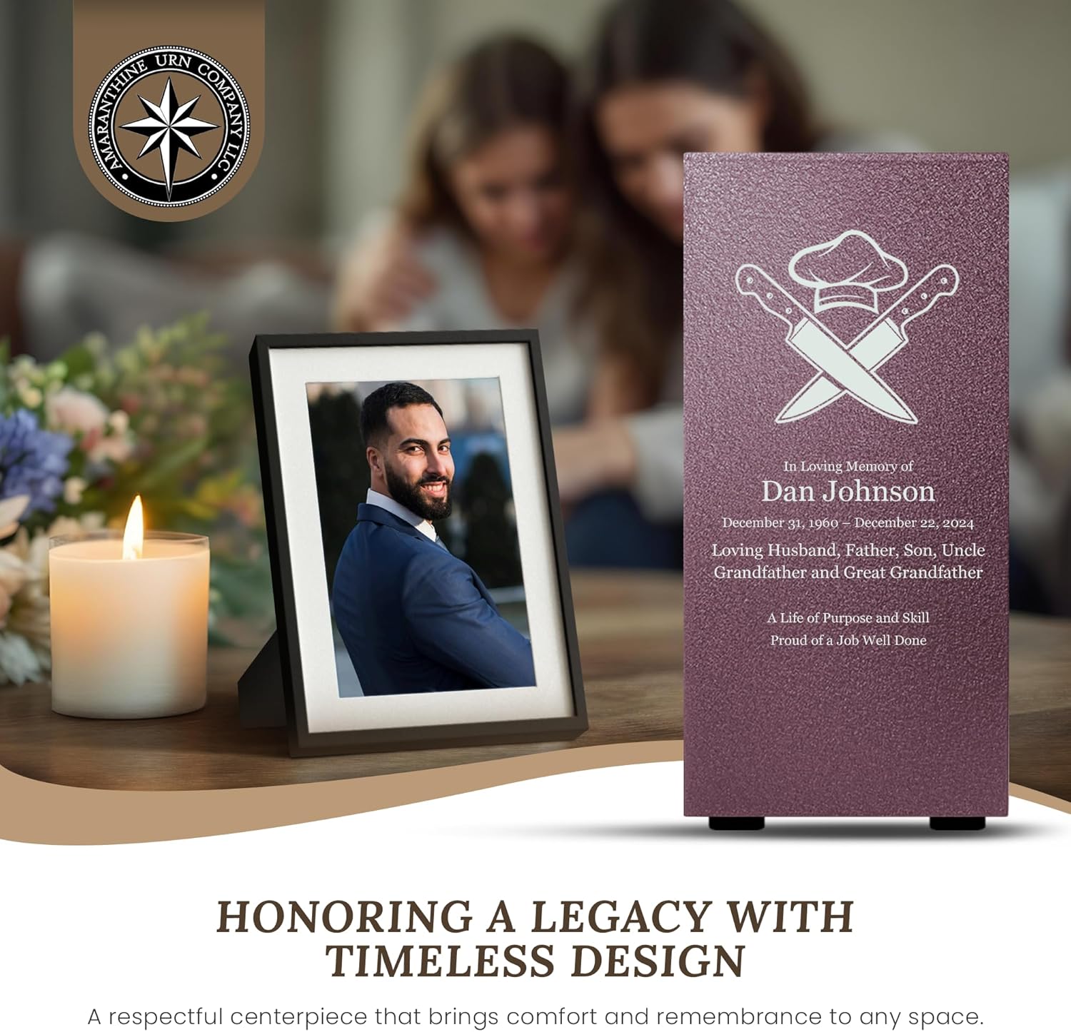 Customizable Cremation Urn with Chef Design - Metal Urn for Human Ashes Made in USA