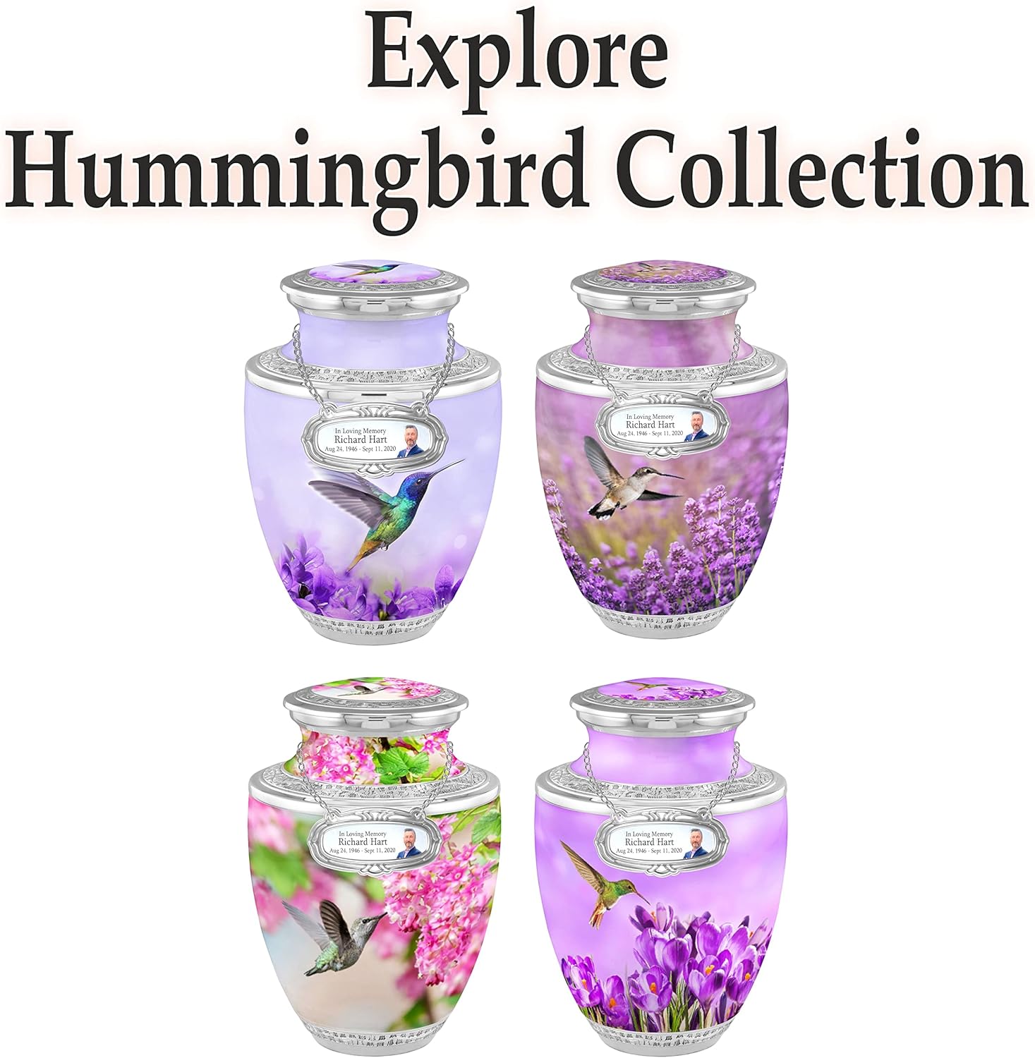 Personalized Hummingbird Flower Cremation Urns for Adult Ashes - 200lbs Capacity Handcrafted Urn with Velvet Bag