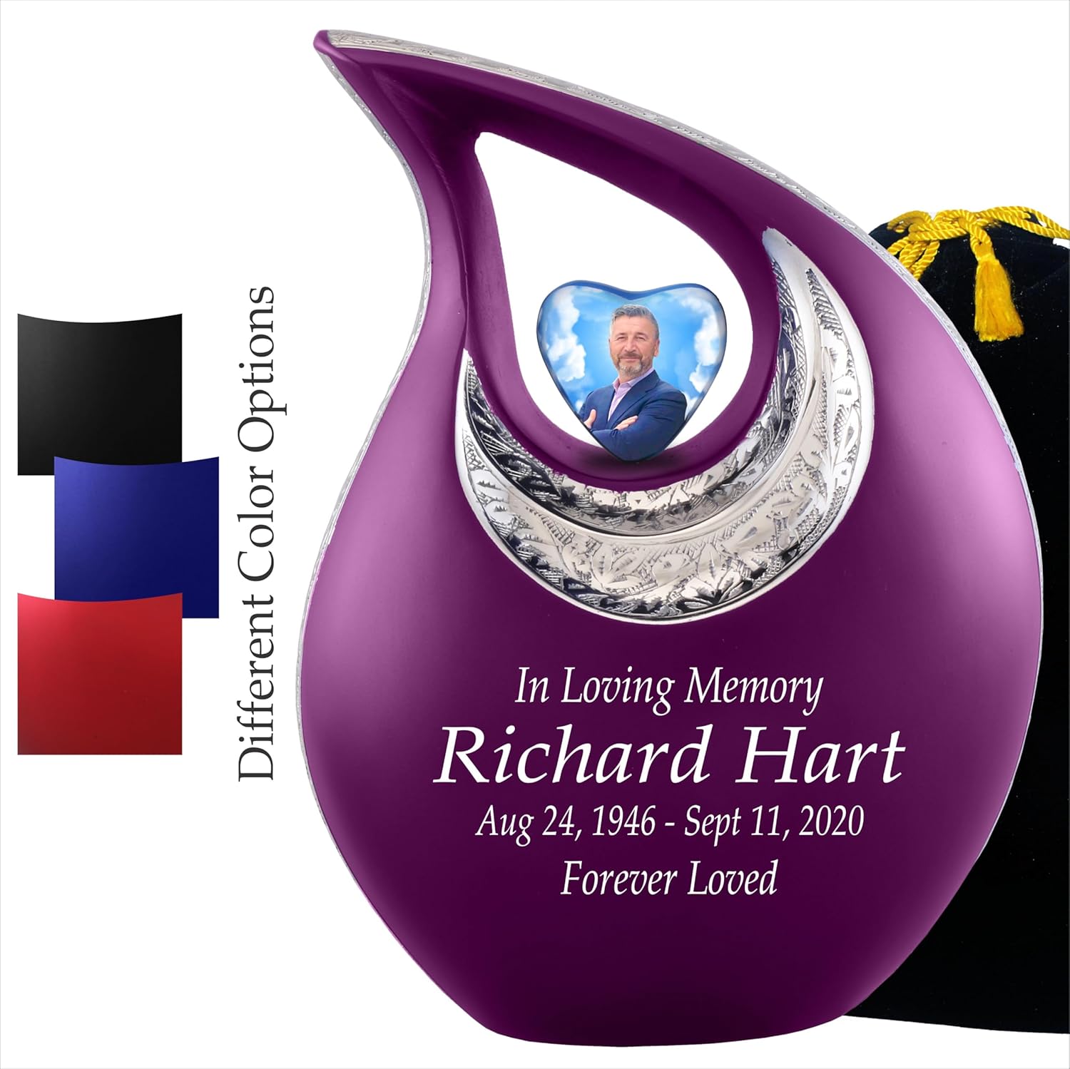 Personalized Purple Teardrop Cremation Urn for Adult Ashes - 156 Lbs Burial Urn with Velvet Bag