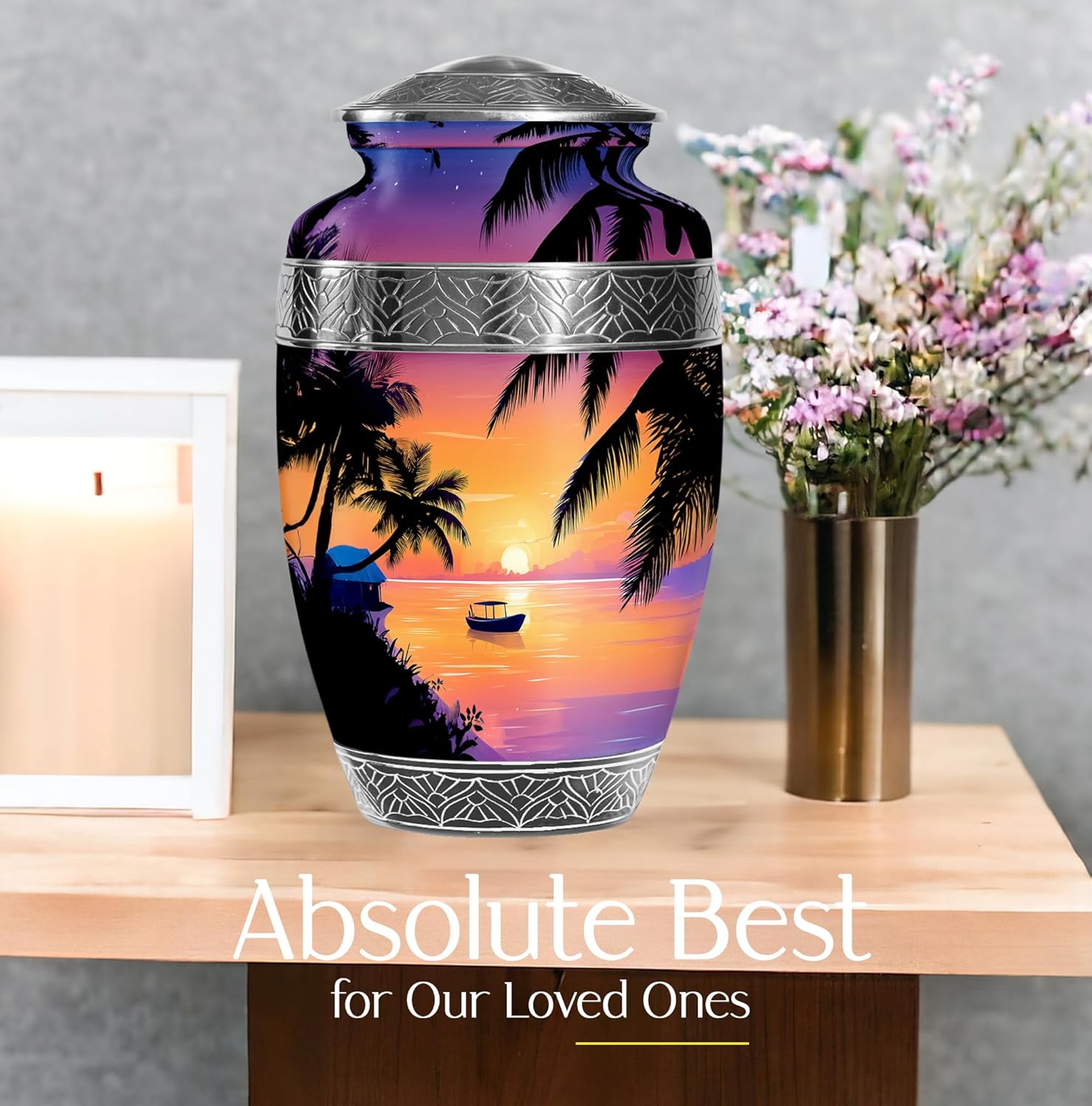 10 Inch Beach Cremation Urns for Mom Dad - Decorative Urn for Adult Ashes