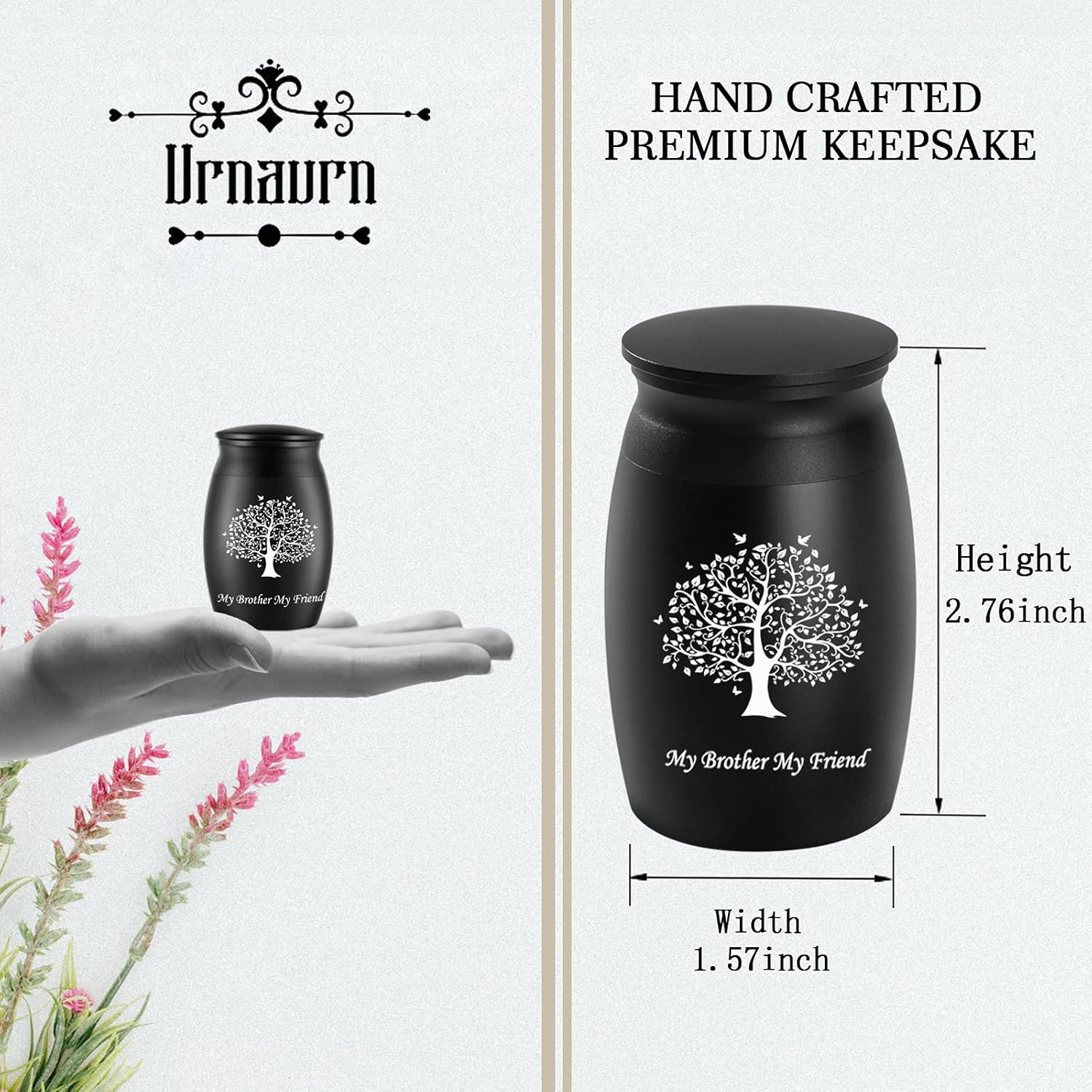 Small Cremation Urn for Sharing Handcrafted Black Keepsake Urn with Tree of Life Engraving