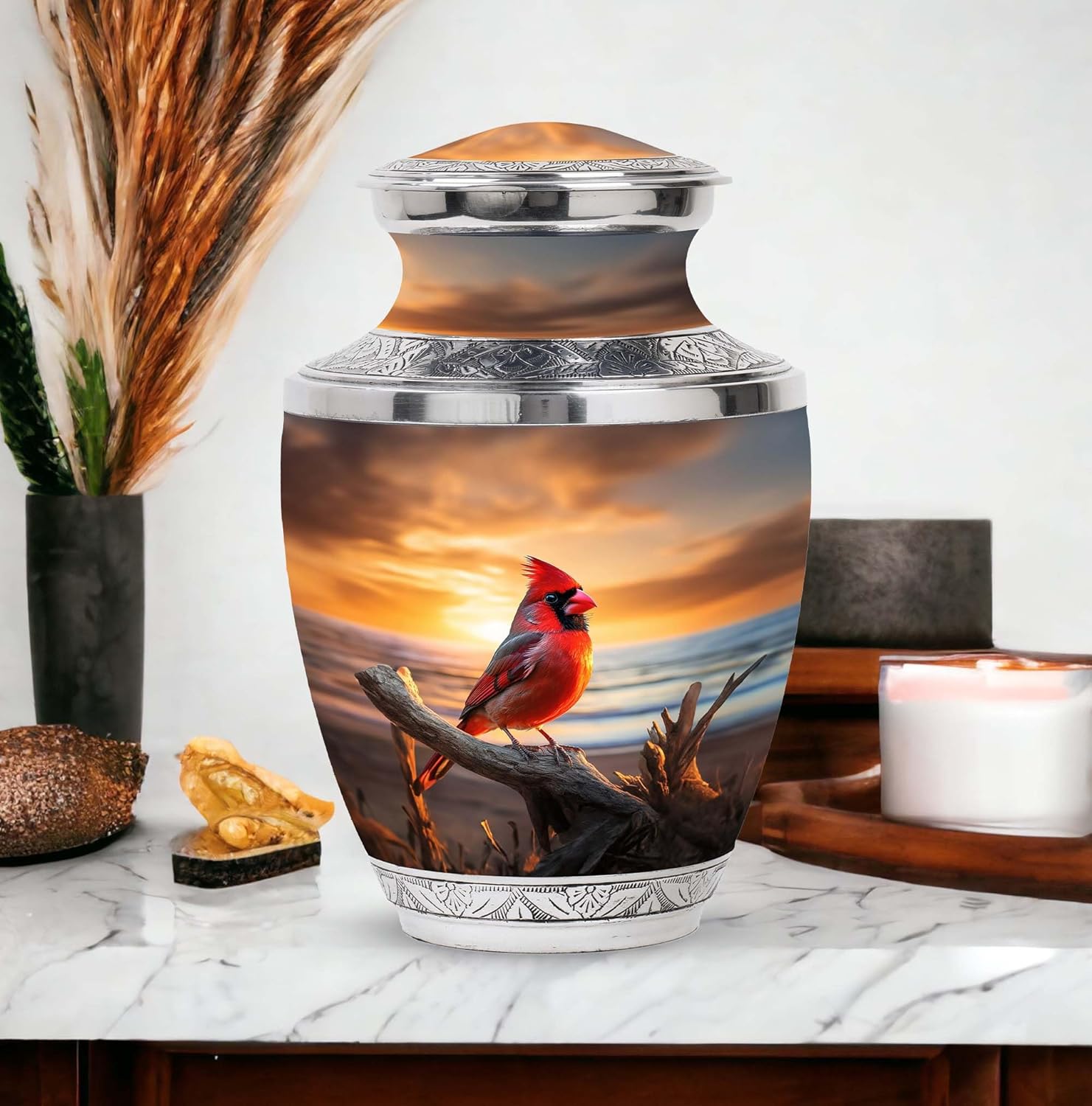 Cardinal Bird Decorative Urn - 10 Inch Large Memorial Ashes Holder