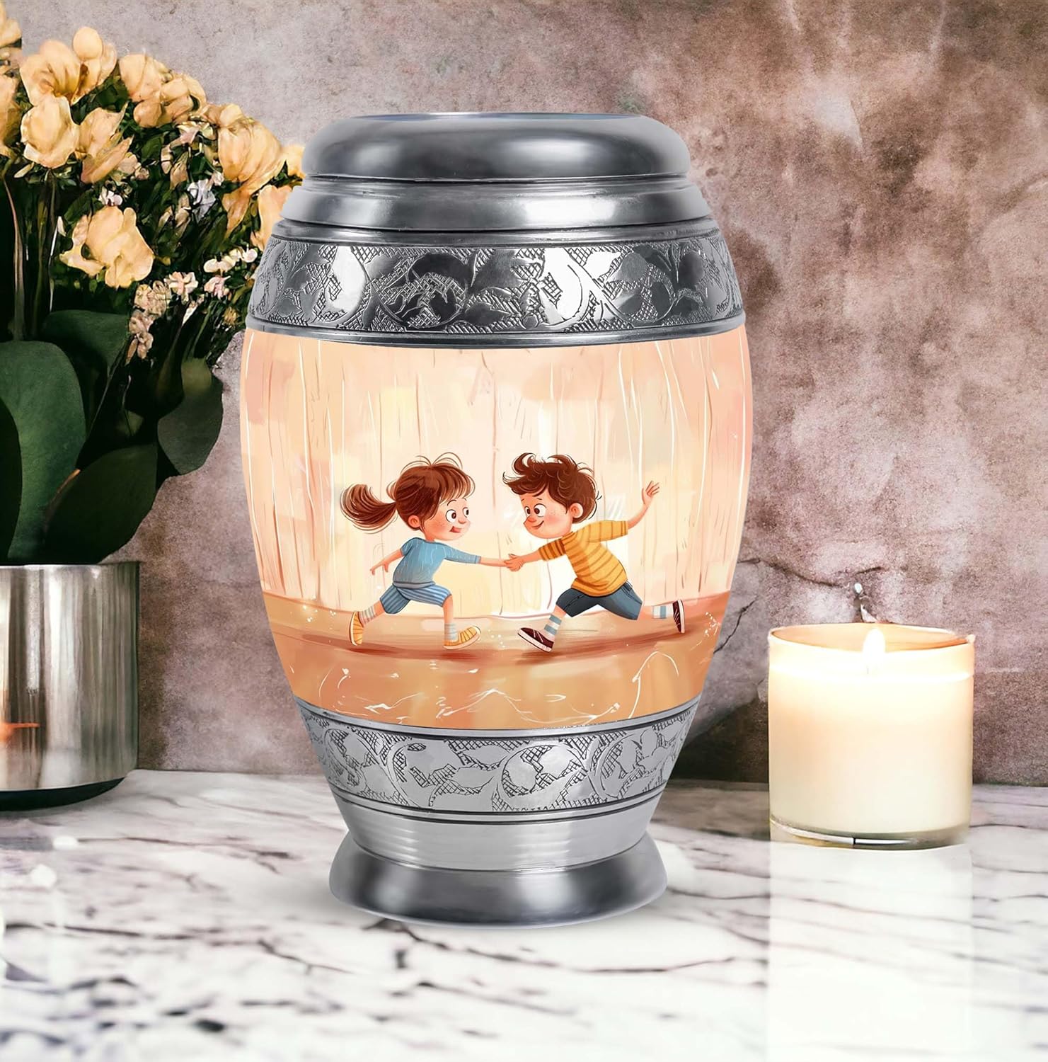 YATHABHISA 10 Inch Urn for Adult Ashes Large Velvet Bag Cremation Urn Decorative Funeral Urn for Men and Women