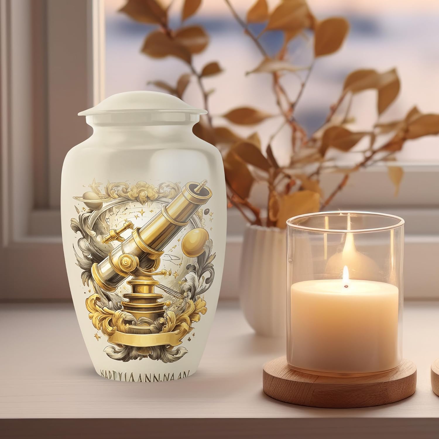 Telescope Urn for Ashes - 10 Inch White Memorial Decor