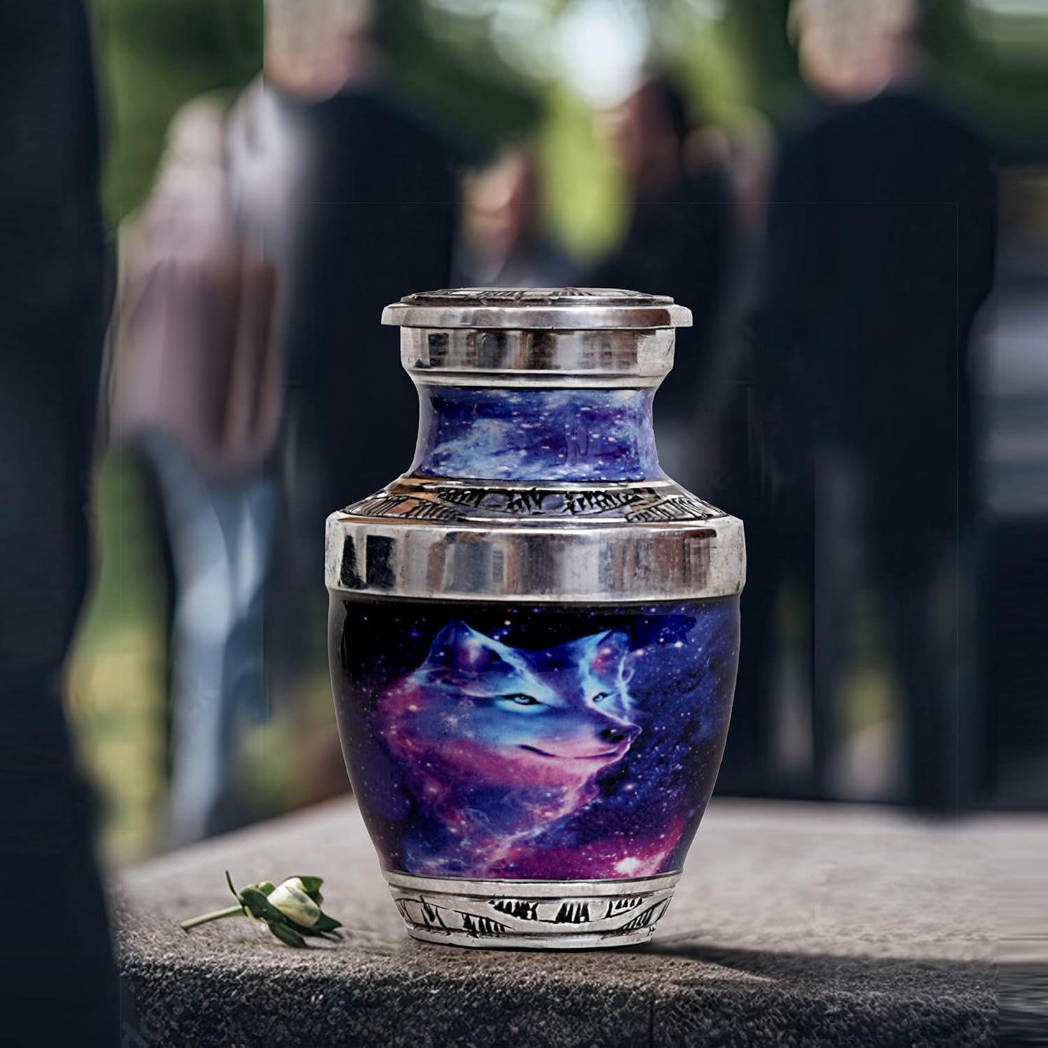 HLC Galaxy Wolf Mini Urn with Velvet Box Bag - Affordable Ashes Keepsake 35 cuin