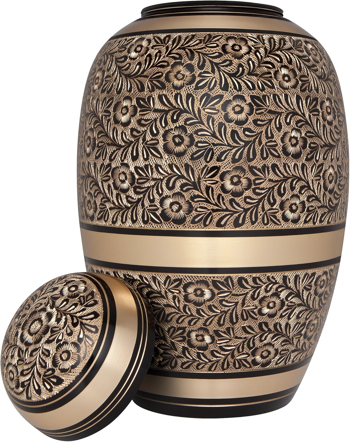 Black and Gold Funeral Urn - Handmade Brass Suitable for Cemetery Use Large Capacity for Adult Ashes up to 200 lbs
